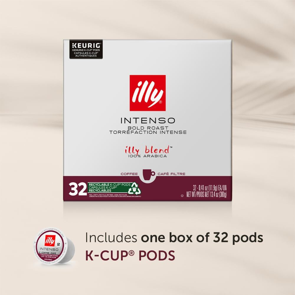 Illy Coffee K Cups - Coffee Pods For Keurig Coffee Maker - Intenso Dark Roast - Notes Of Cocoa & Dried Fruit - Bold, Flavorful & Full-Bodied Flavor Of Pods Coffee - No Preservatives - 32 Count