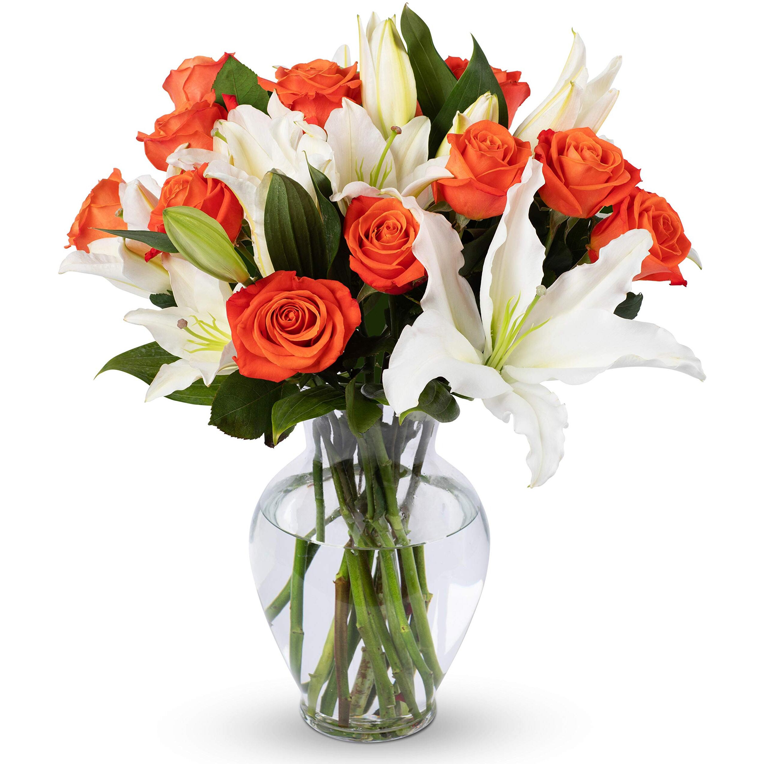 Benchmark Bouquets | Orange Rose And Lily Bouquet, Prime Delivery, Free Vase, Farm Direct Fresh Flowers, Gift For Anniversary, Birthday, Congratulations, Get Well, Home D  Cor, Sympathy, Thanksgiving