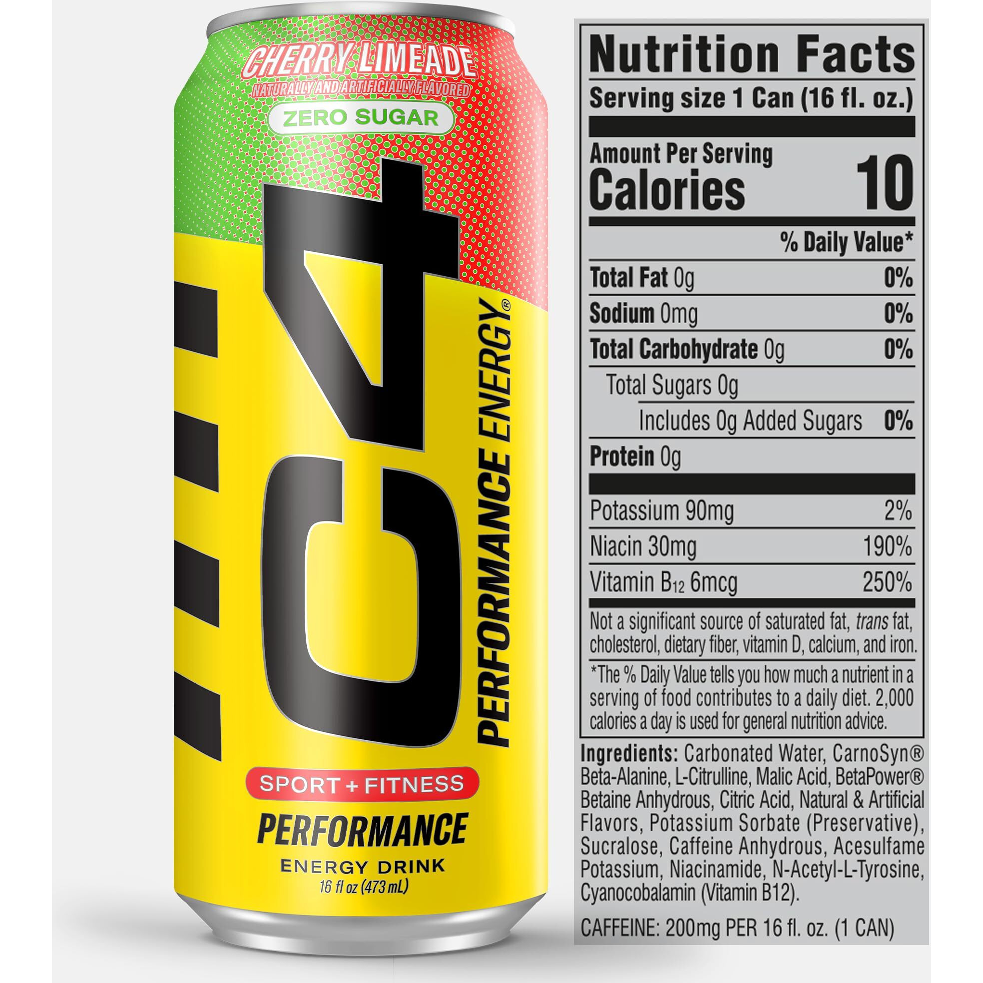C4 Original Sugar Free Energy Drink 16Oz (Pack Of 12) | Cherry Limeade | Pre Workout Performance Drink With No Artificial Colors Or Dyes