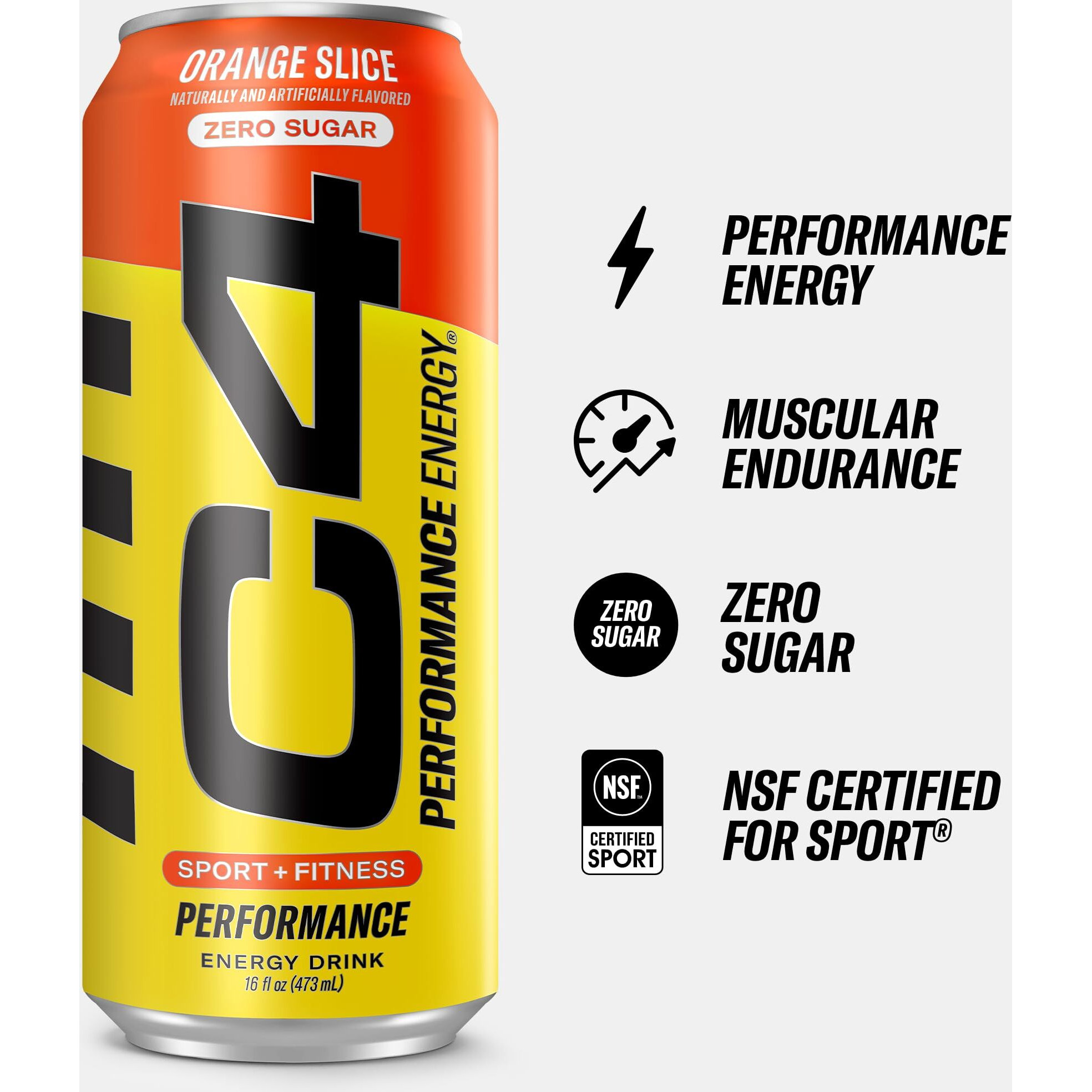 C4 Energy Carbonated Zero Sugar Energy Drink, Pre Workout Drink + Beta Alanine, Orange Slice, 16 Fl Oz (Pack Of 12)