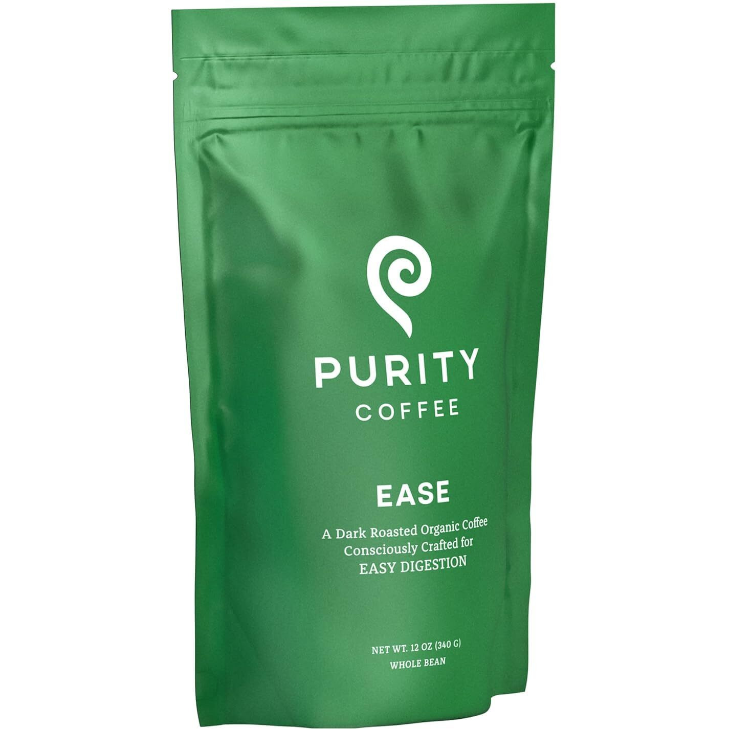 Purity Coffee Ease Dark Roast Low Acid Organic Coffee - Usda Certified Organic Specialty Grade Arabica Whole Bean Coffee - Third Party Tested For Mold, Mycotoxins And Pesticides - 12 Oz Bag