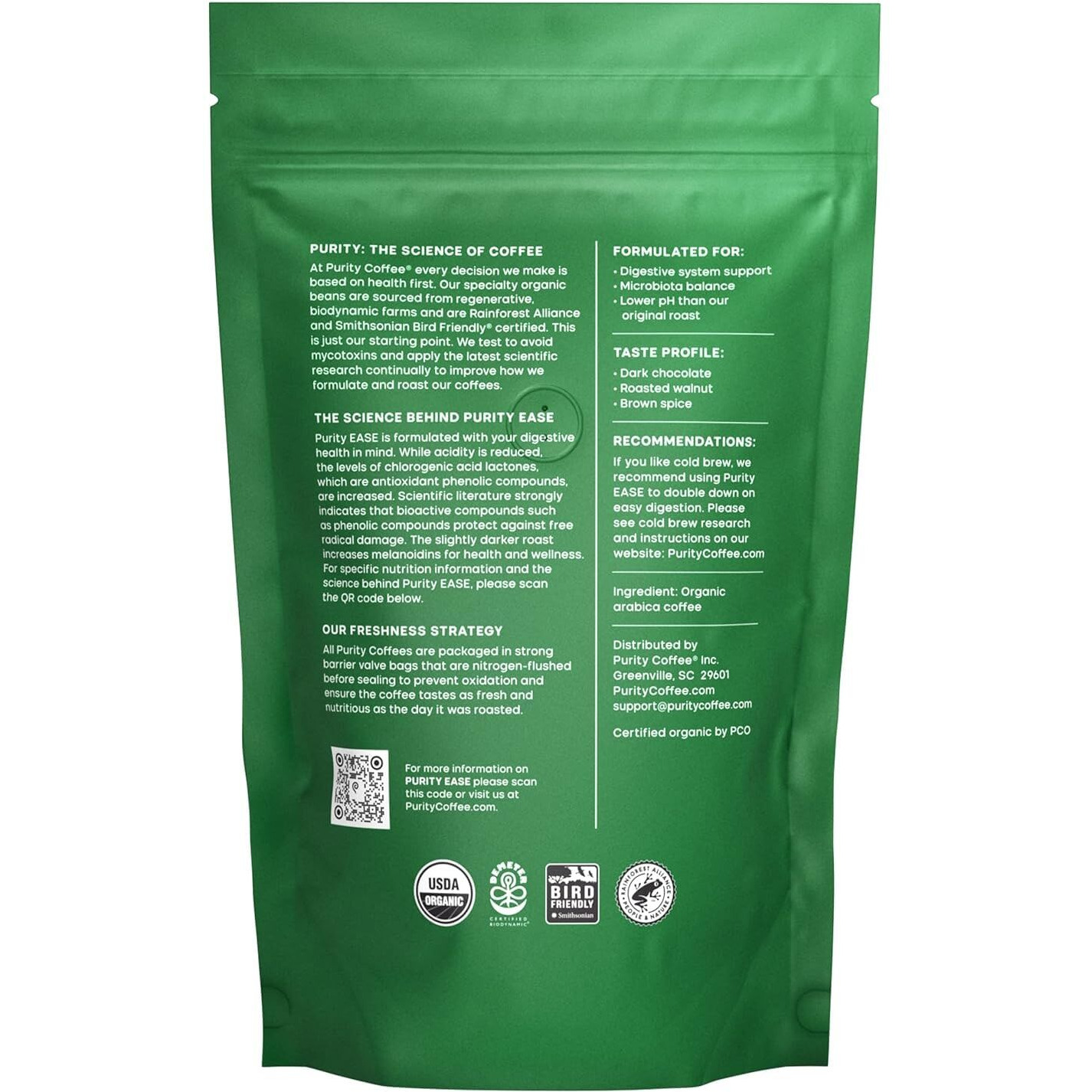 Purity Coffee Ease Dark Roast Low Acid Organic Coffee - Usda Certified Organic Specialty Grade Arabica Whole Bean Coffee - Third Party Tested For Mold, Mycotoxins And Pesticides - 12 Oz Bag
