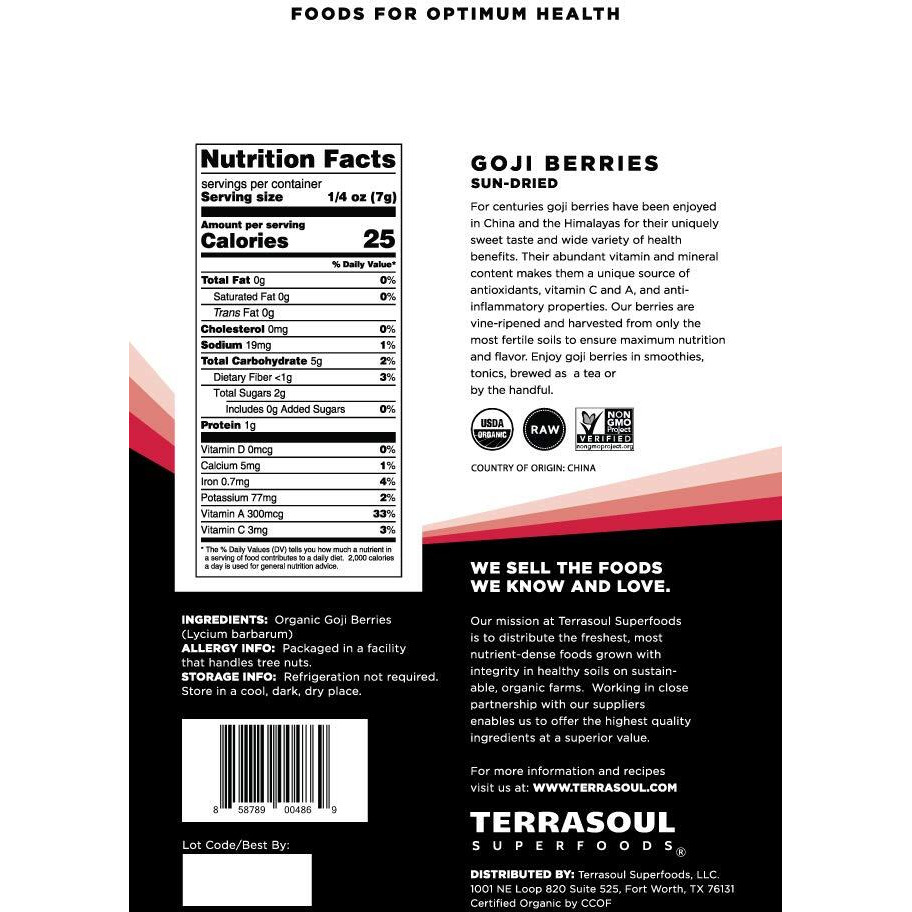 Terrasoul Superfoods Organic Goji Berries, 16 Oz - Large Size | Chewy Texture | Premium Quality | Lab-Tested