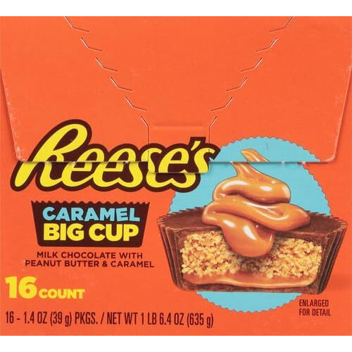 Reese's Big Cup Caramel Milk Chocolate Peanut Butter Cups, Candy Packs, 1.4 Oz (16 Count)