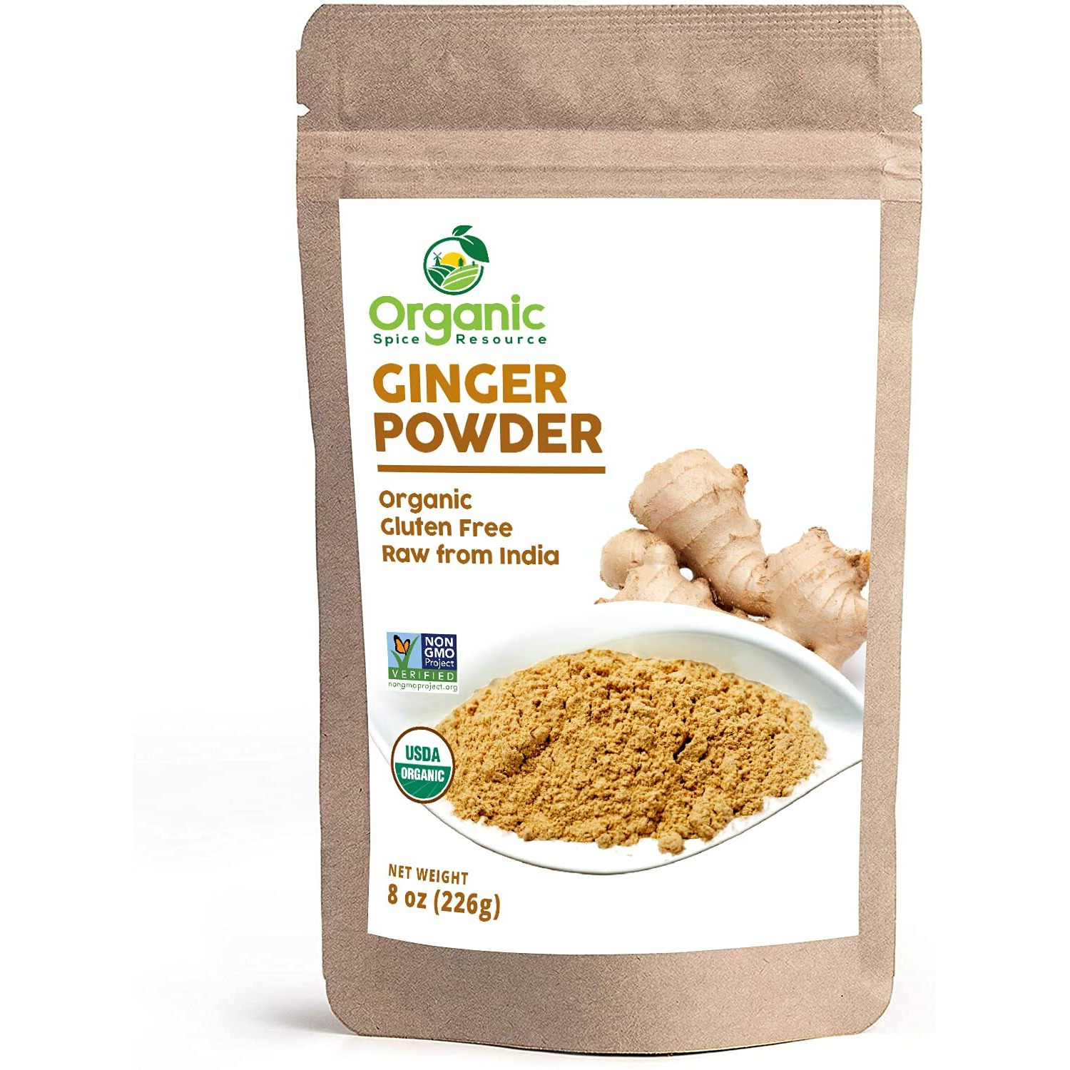 Organic Ginger Powder | 8 Oz (226G) | Usda Organics And Non-Gmo Verified Project Approved | Product Of India | 100% Raw And Natural | Resealable Kraft Bag By Shoposr