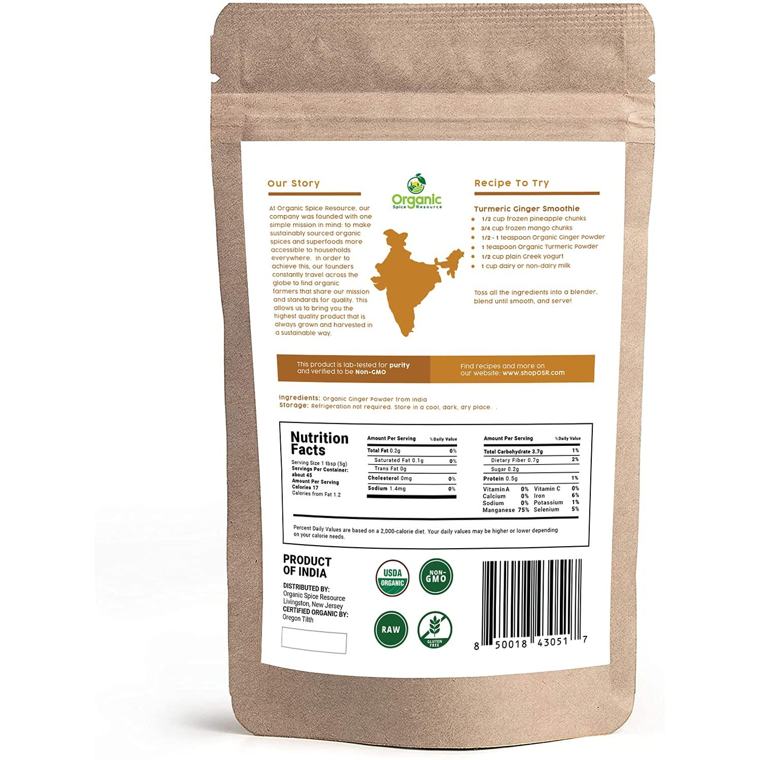 Organic Ginger Powder | 8 Oz (226G) | Usda Organics And Non-Gmo Verified Project Approved | Product Of India | 100% Raw And Natural | Resealable Kraft Bag By Shoposr