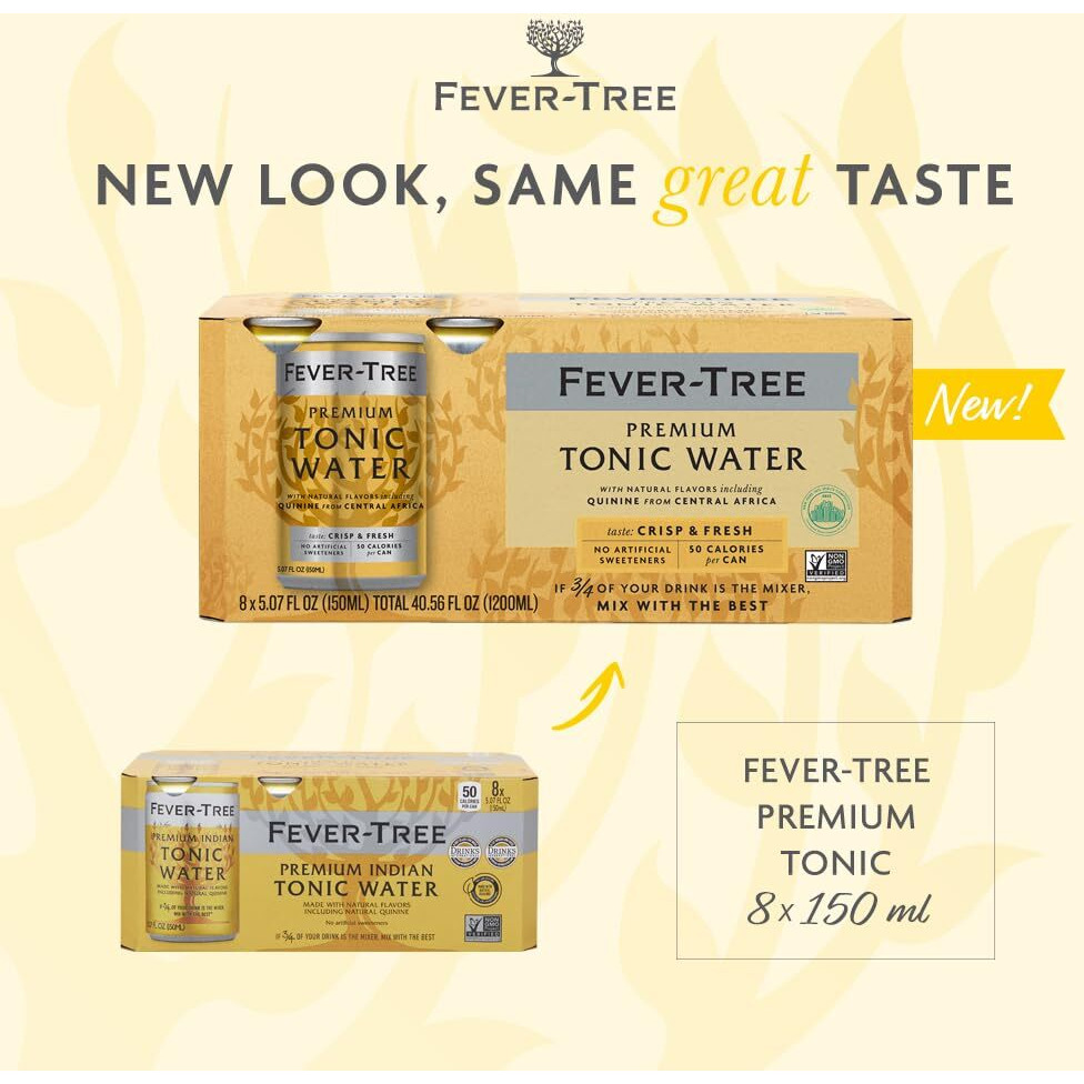 Fever Tree Tonic Water - Premium Quality Mixer - Refreshing Beverage For Cocktails & Mocktails. Naturally Sourced Ingredients, No Artificial Sweeteners Or Colors - 150 Ml Cans - Pack Of 24