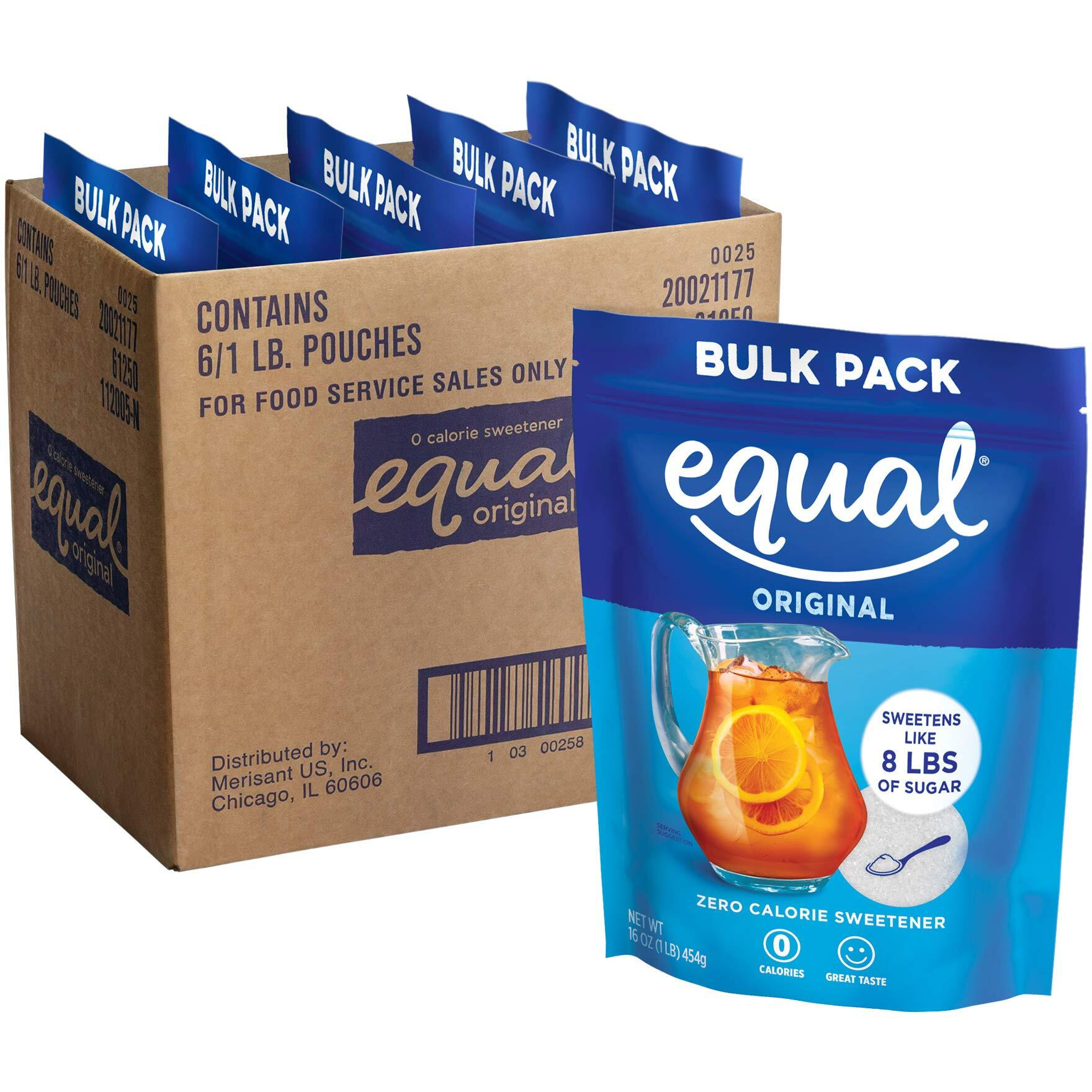 Equal 0 Calorie Sweetener, Powdered Aspartame And Acesulfame-K Sweetener, Zero Calorie Sugar Alternative, Erythritol Free, 1 Pound Bulk Bag (Pack Of 6)