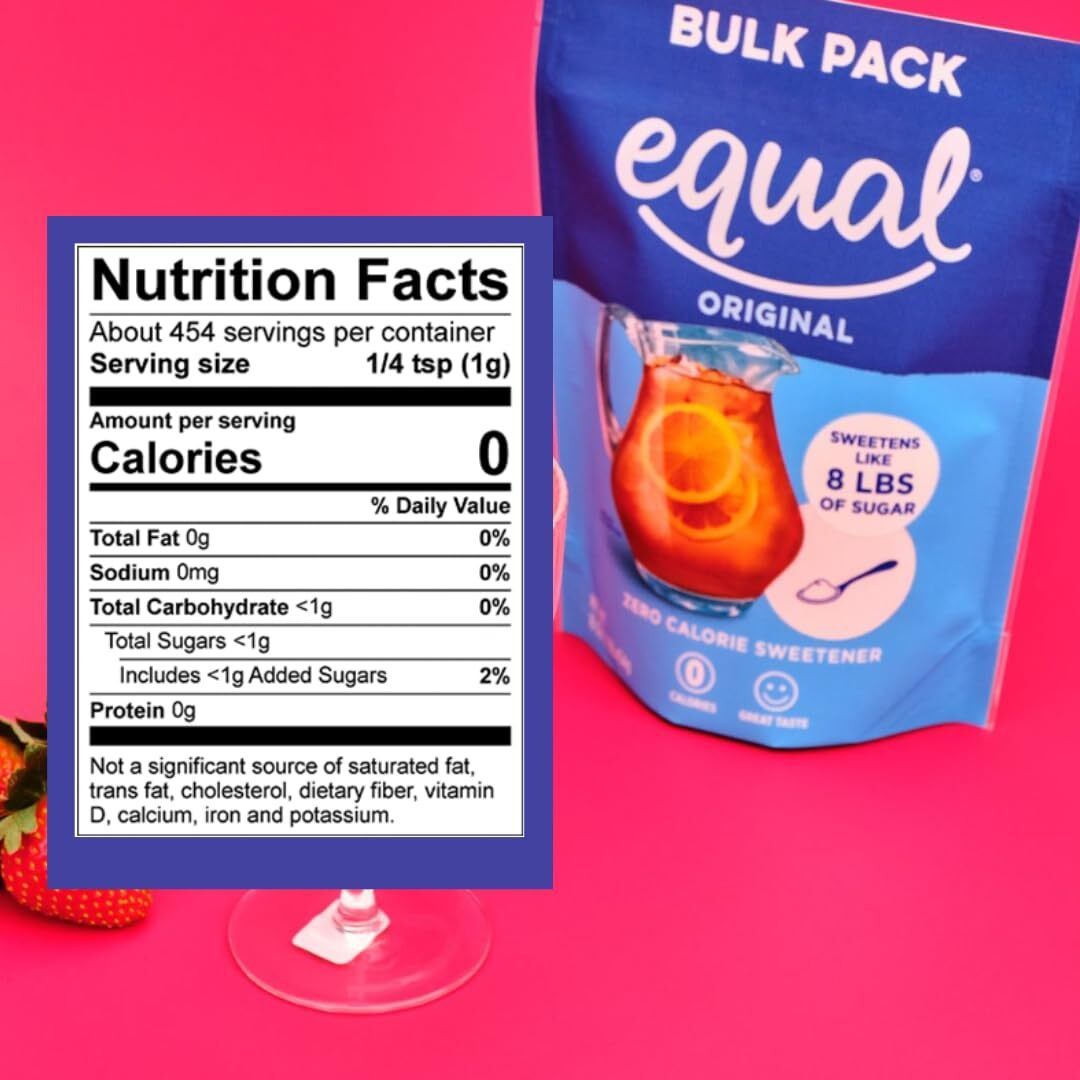 Equal 0 Calorie Sweetener, Powdered Aspartame And Acesulfame-K Sweetener, Zero Calorie Sugar Alternative, Erythritol Free, 1 Pound Bulk Bag (Pack Of 6)