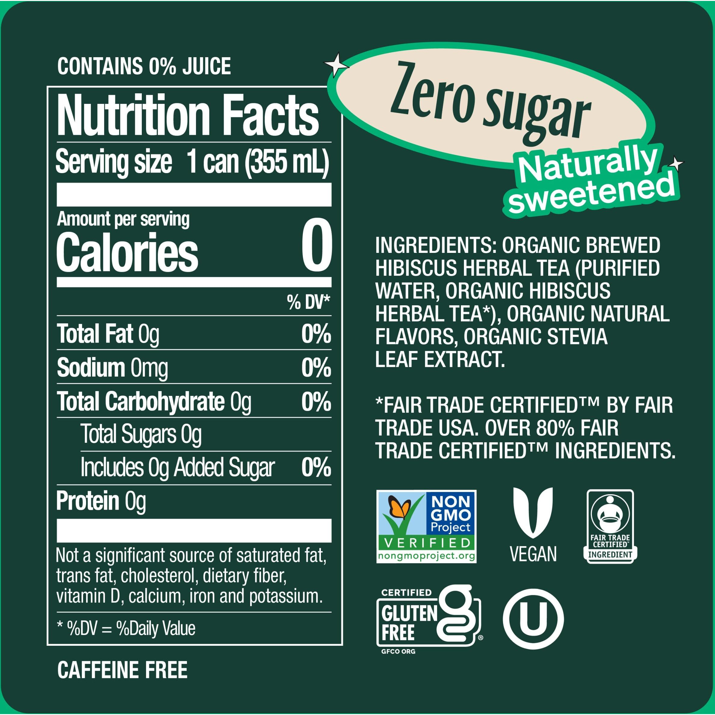 Zevia Organic Sugar Free Iced Tea, Caffeine Free Hibiscus Tea Passionfruit, 12 Ounce Cans (Pack Of 12)