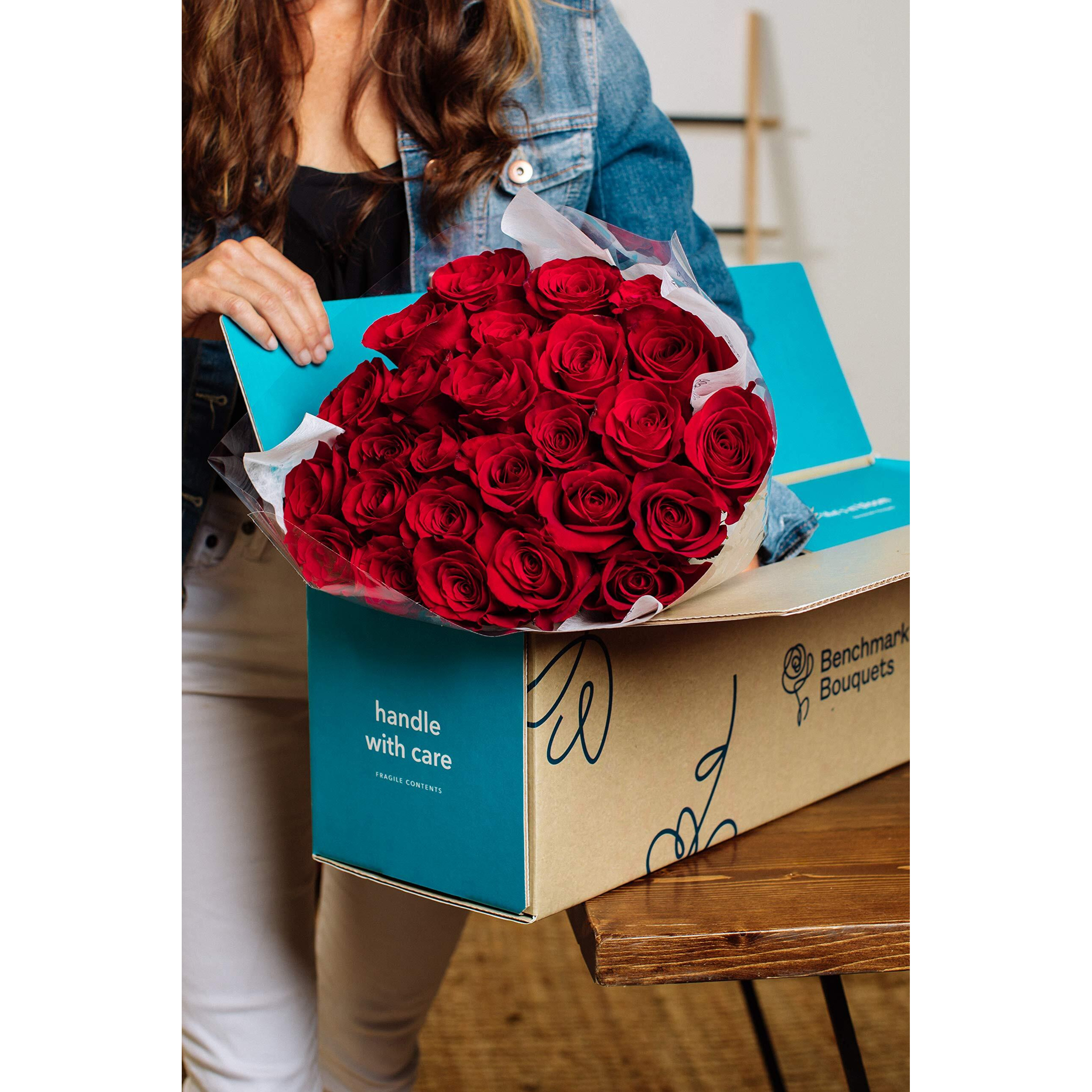 Benchmark Bouquets, 24 Stem Red Roses, Glass Vase Included, Gift Fresh Flowers For Birthday, Anniversary, Get Well, Sympathy, Congratulations, Thank You, Just Because