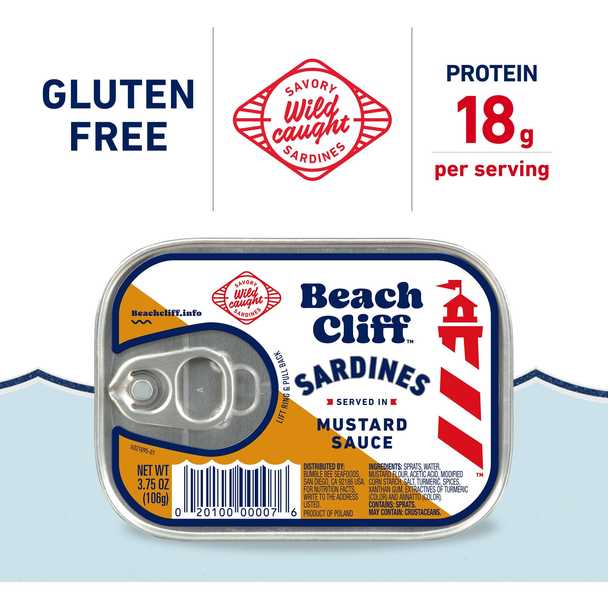 Beach Cliff Wild Caught Sardines In Mustard Sauce, 3.75 Oz Can (Pack Of 12) - 18G Protein Per Serving - Gluten Free, Keto Friendly - Great For Pasta & Seafood Recipes