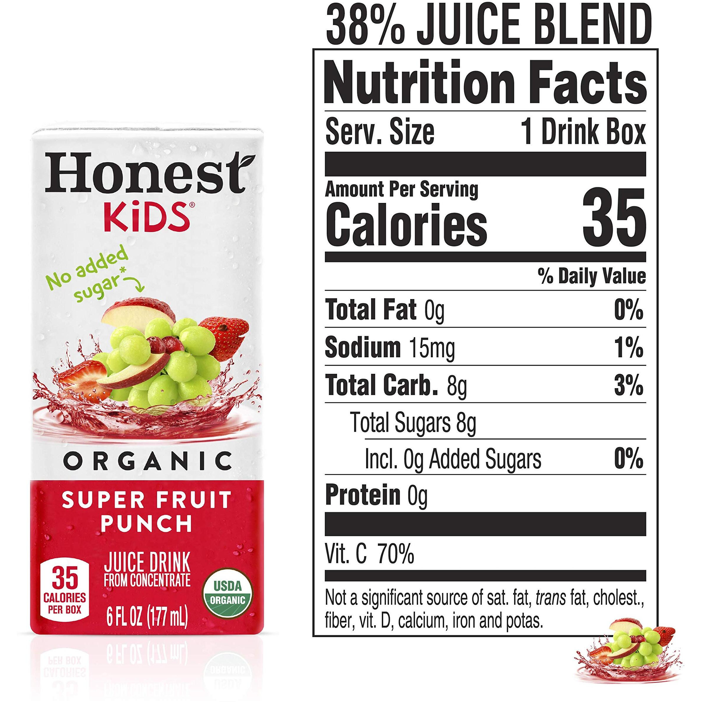 Honest Kids Super Fruit Punch, Organic Juice Drink, 6 Fl Oz Juice Boxes, 6 Fl Oz (Pack Of 40)
