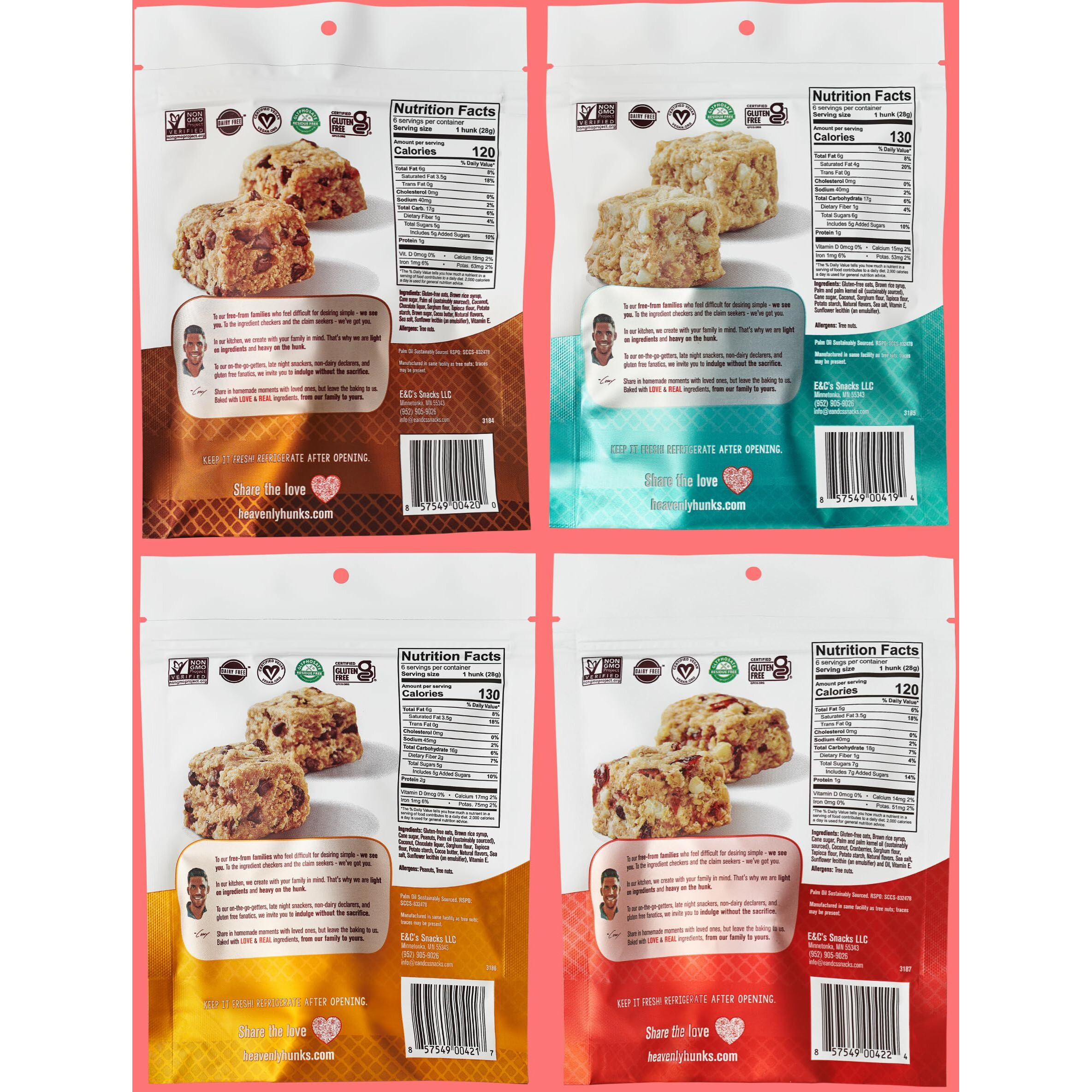 Heavenly Hunks Variety Gift Box - Oatmeal Chocolate Chip, Peanut Butter Chocolate, Cranberry White Chip & Oatmeal White Chip Cookies 4-Pack