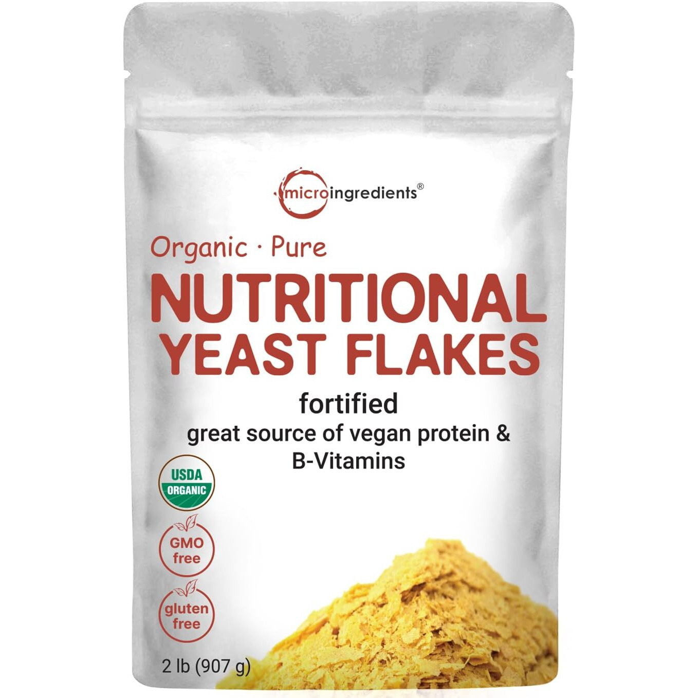 Micro Ingredients Organic Fortified Nutritional Yeast Flakes, 2Lb (32Oz) | Rich In Vegan Protein, B Vitamins, & Beta-Glucans | Keto Friendly, Dairy Free Cheese Substitute, Non-Gmo, Gluten Free
