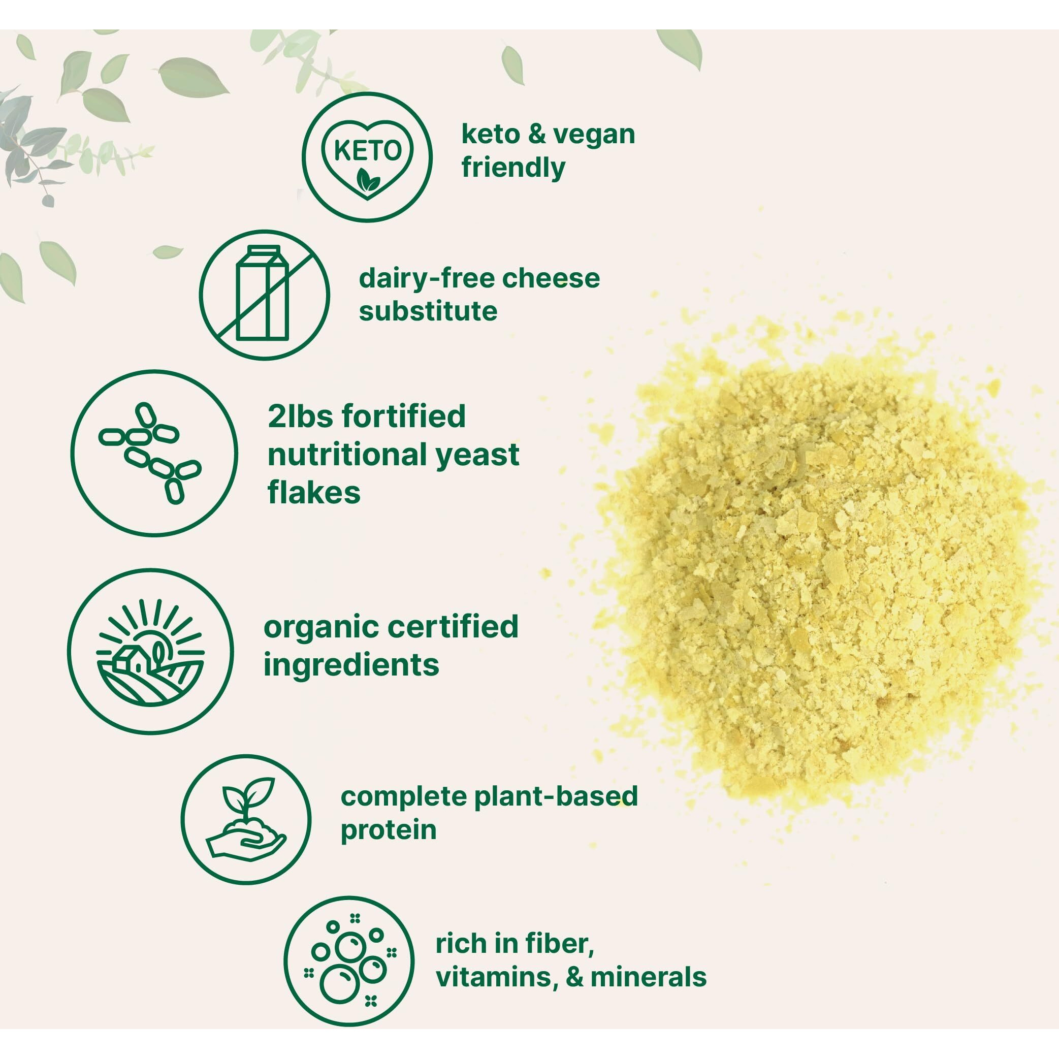 Micro Ingredients Organic Fortified Nutritional Yeast Flakes, 2Lb (32Oz) | Rich In Vegan Protein, B Vitamins, & Beta-Glucans | Keto Friendly, Dairy Free Cheese Substitute, Non-Gmo, Gluten Free