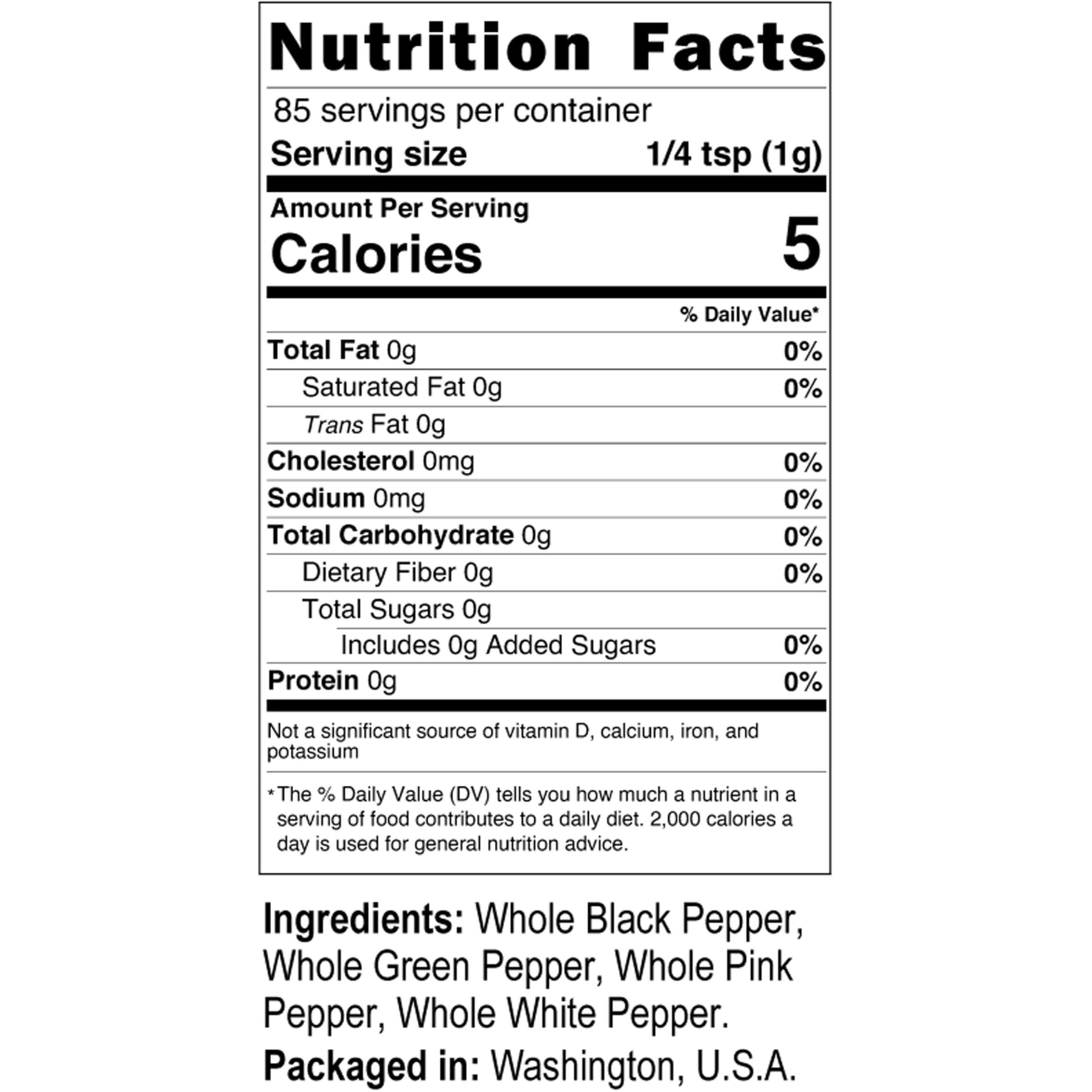 Viva Doria Rainbow Peppercorns - Four Peppercorn Blend, Whole Black, Green, Pink And White Pepper, Steam Sterilized 6 Oz, For Grinder Refill