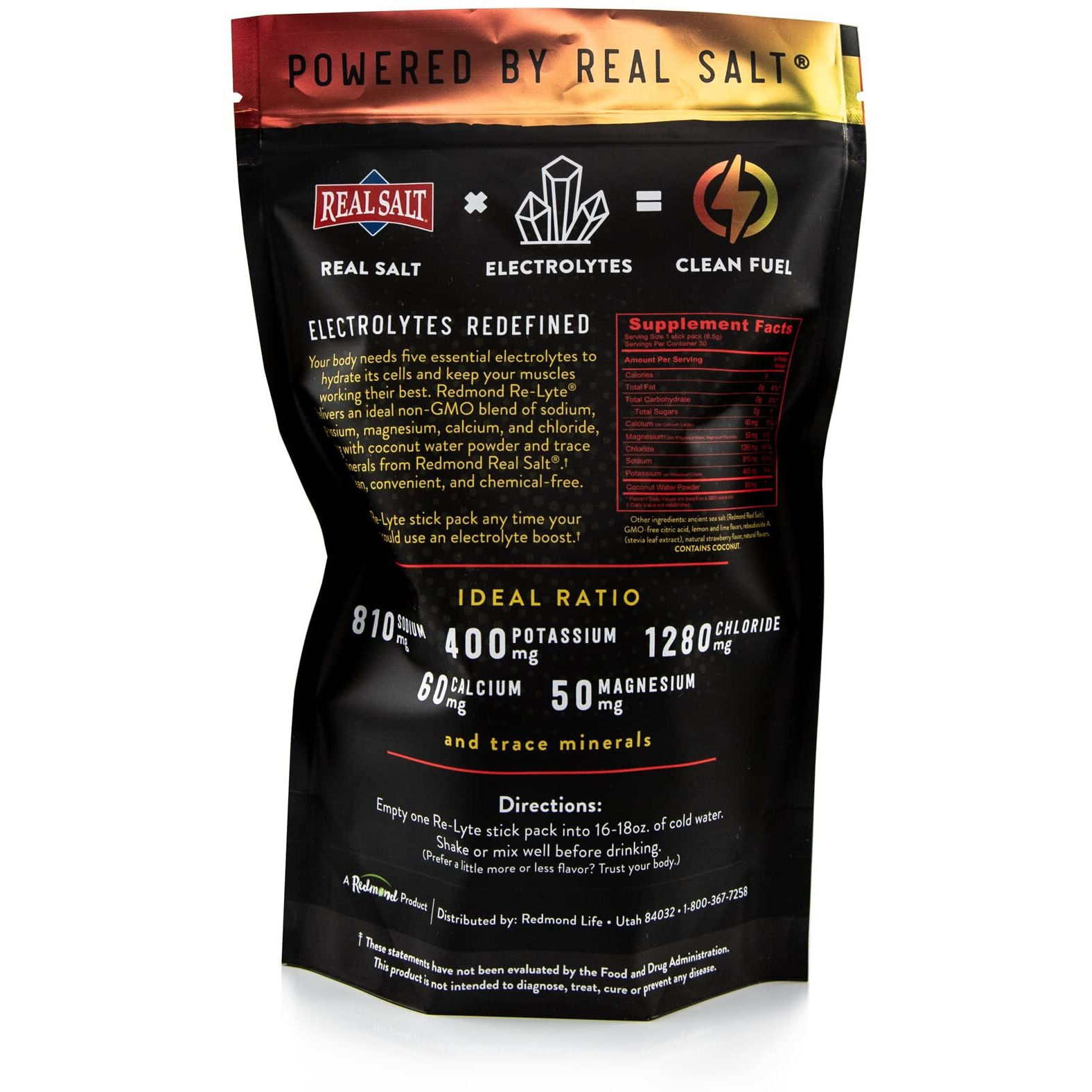 Redmond Re-Lyte Hydration Electrolyte Drink Mix (Strawberry Lemonade) 30 Stick Packs