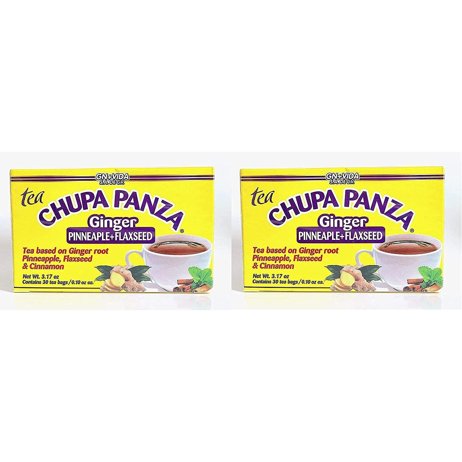 Tea Chupa Panza, Tea Based Onginger Root, Pinneapple, Flaxseed & Cinnamon (30 Tea Bags/0.10 Oz Each) (2-Pack)