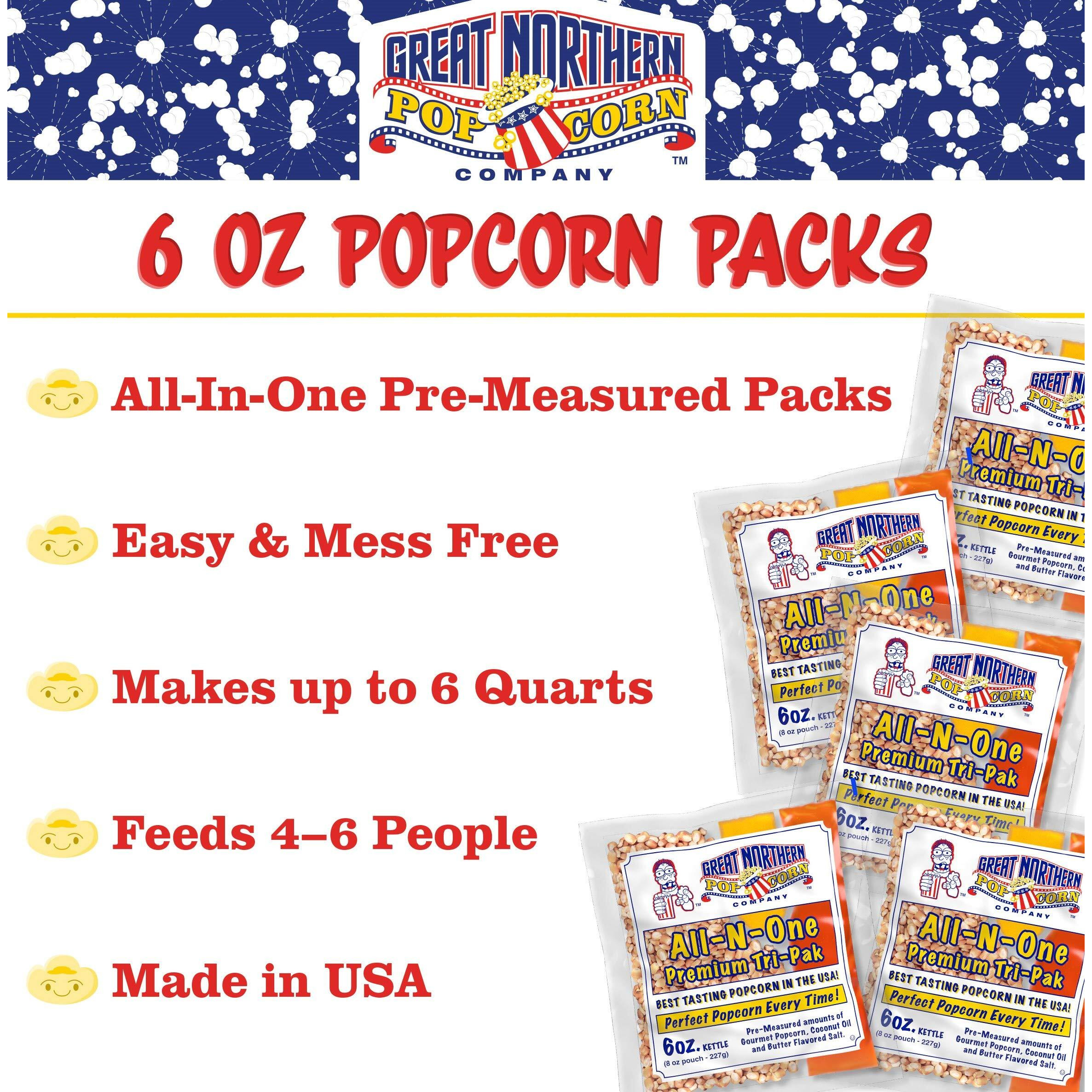 6Oz Popcorn Machine Popcorn Packets - All-In-One Movie Theater Style Popcorn Kernels, Salt, And Oil Packs By Great Northern Popcorn, 6 Ounce (Pack Of 24)