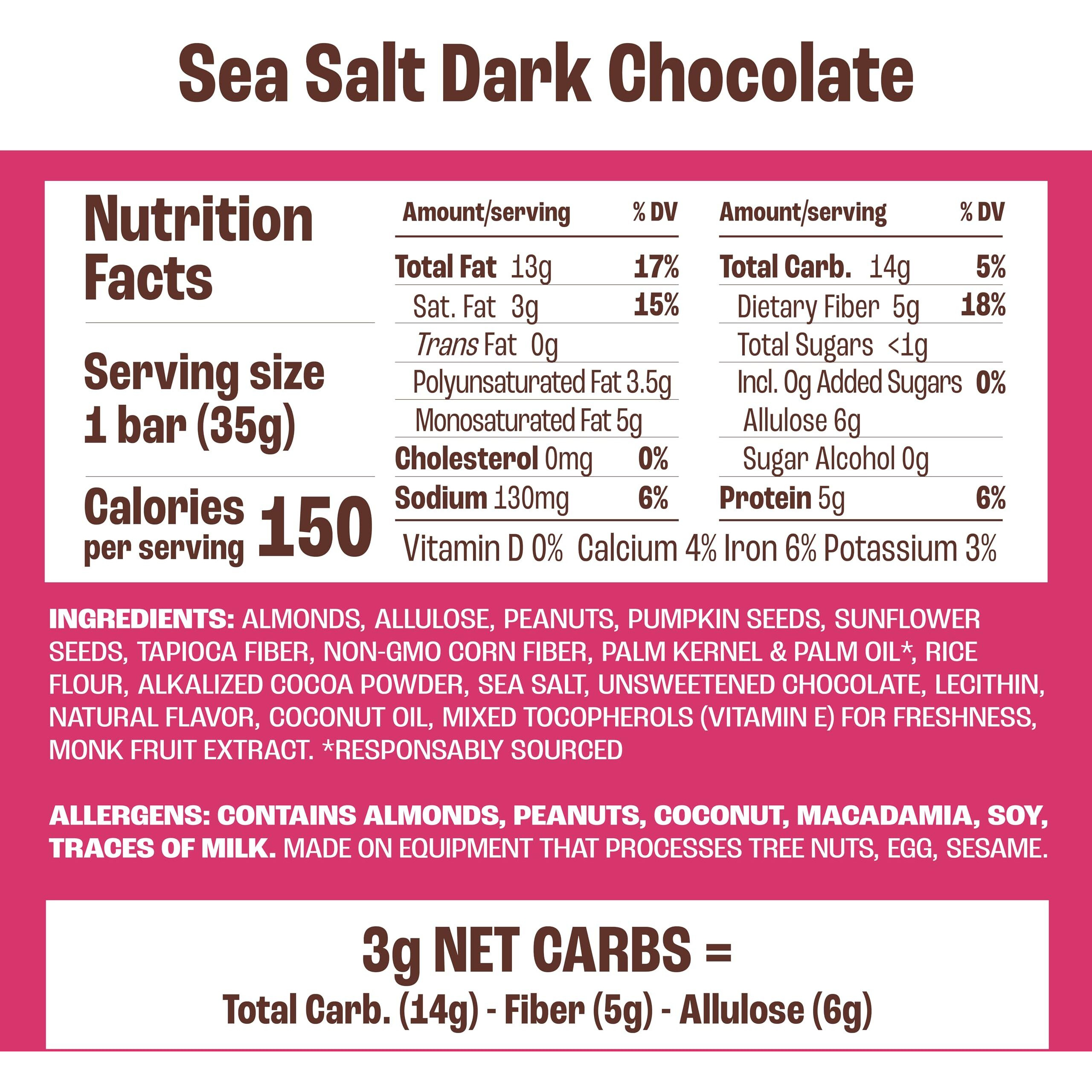 Munk Pack Keto Snack Bars, Sea Salt Dark Chocolate - Healthy Low Carb Nut Bar With 5G Protein, 1G Sugar With Allulose - Gluten Free & Low Glycemic - 24 Count