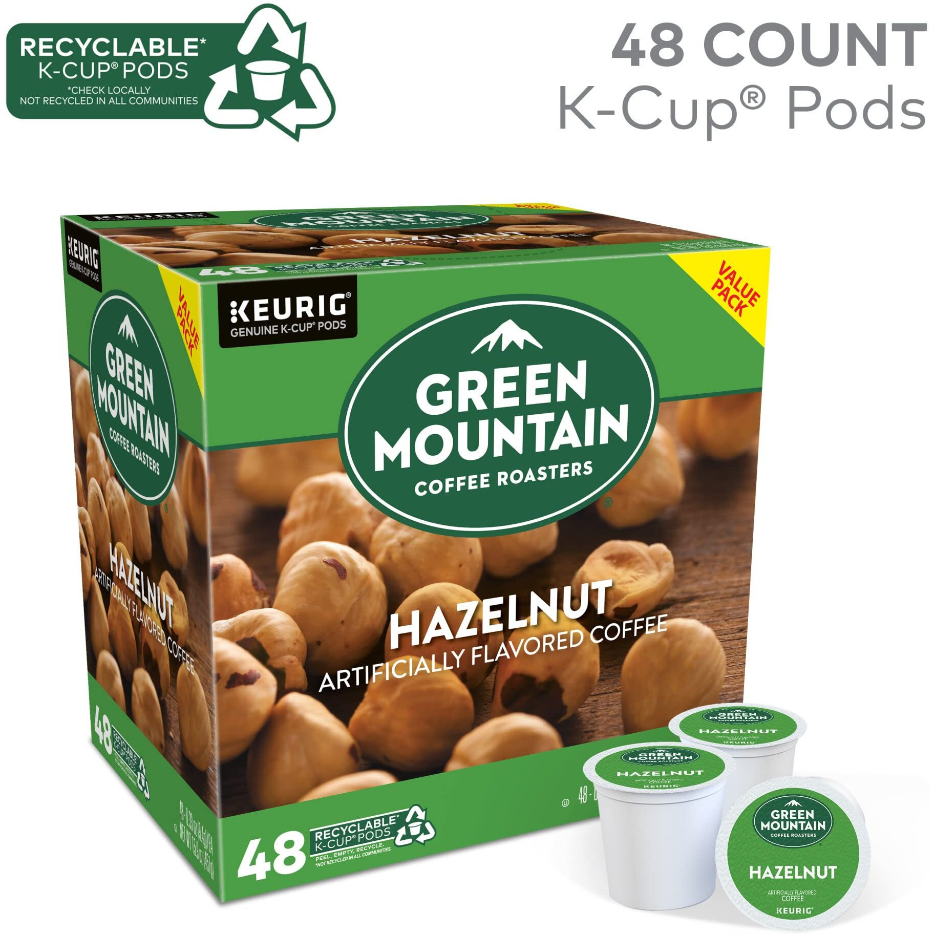 Green Mountain Coffee Roasters Hazelnut Coffee, Keurig Single Serve K-Cup Pods, Light Roast, 48 Count