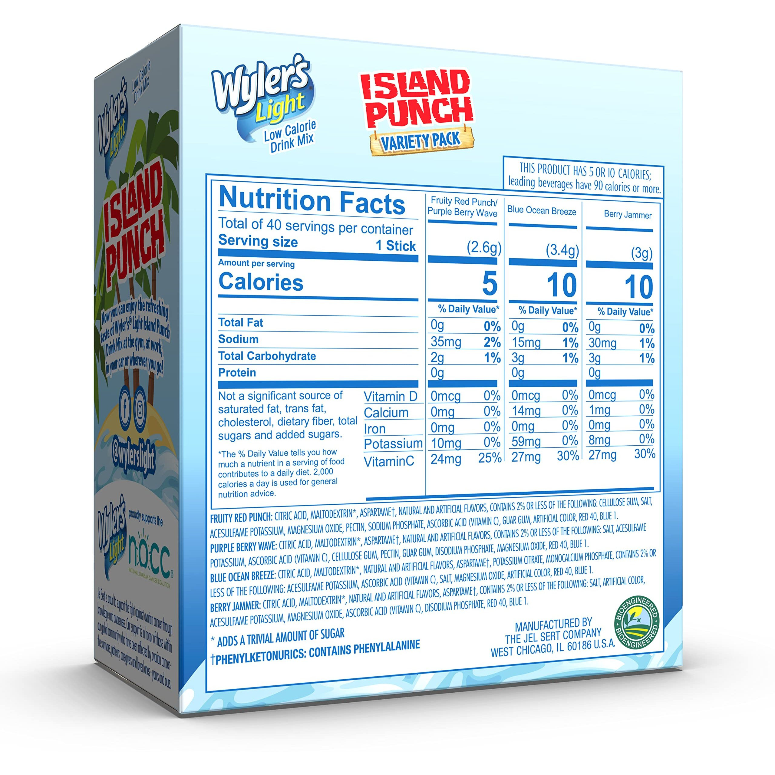 Wyler's Light Island Punch Singles To Go, Variety Pack, Fruity Red Punch, Purple Berry Wave, Berry Jammer And Blue Ocean Breeze, 1 Box (40 Single Servings)