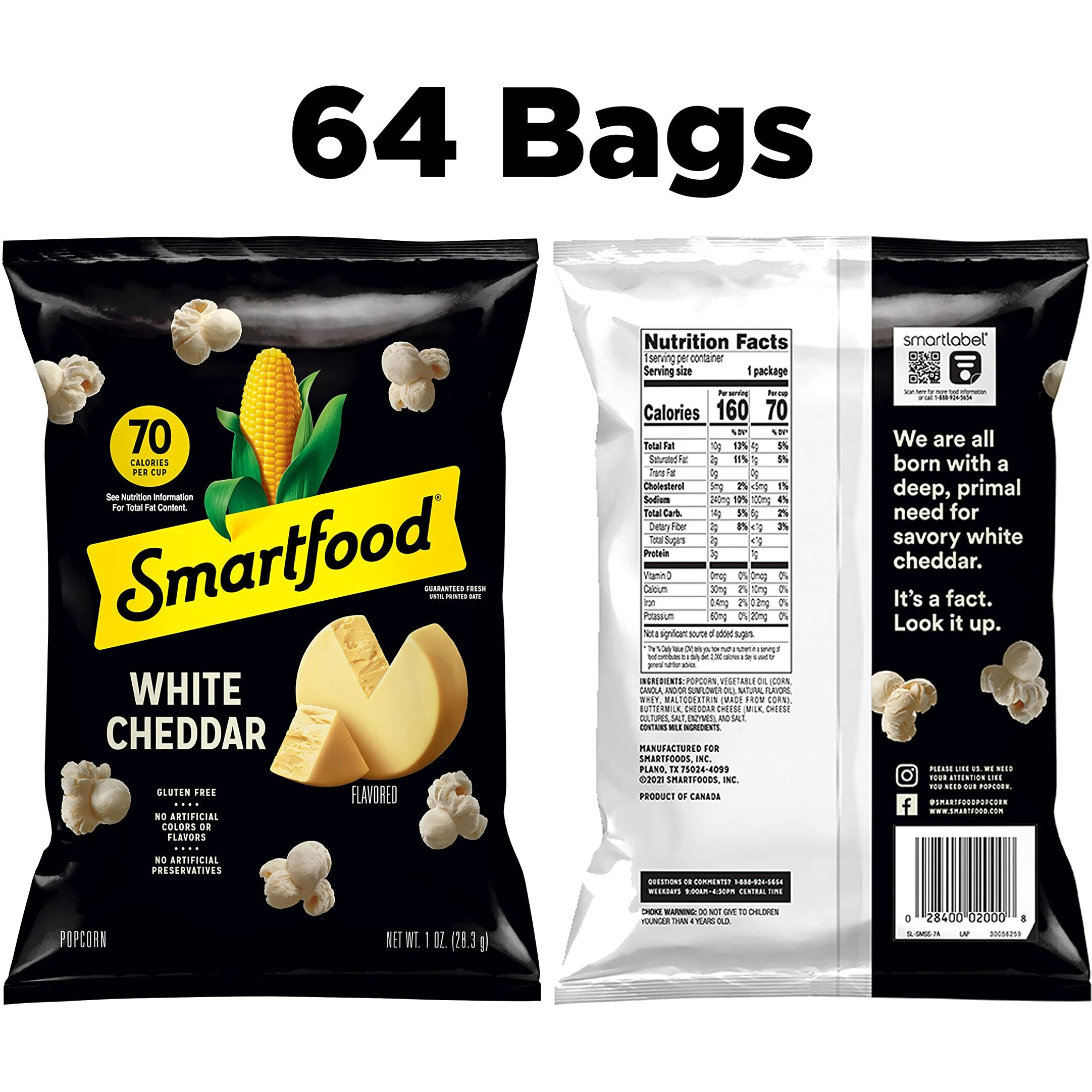 Smartfood Popcorn, White Cheddar, 1 Ounce (Pack Of 64)