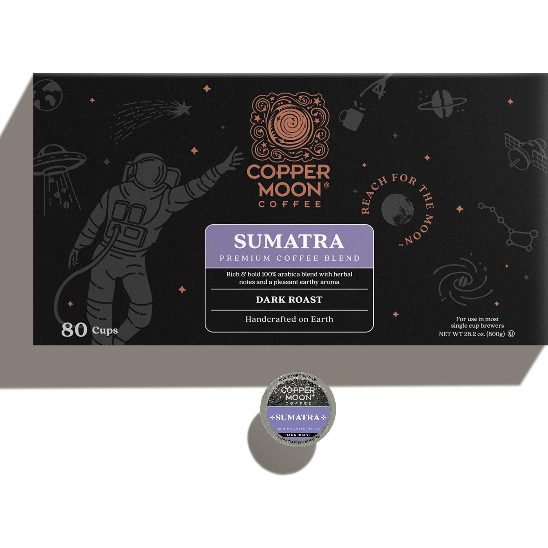 Copper Moon Single Serve Coffee Pods For Keurig K-Cup Brewers, Dark Roast, Sumatra Blend, 80 Count