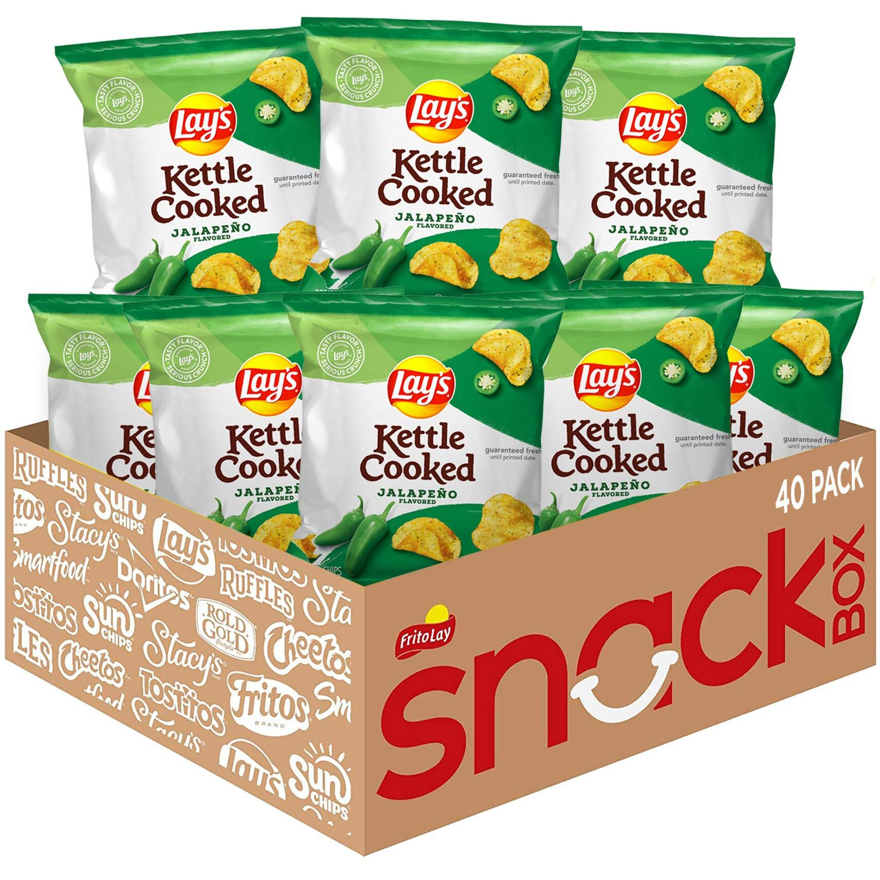 Lay's Kettle Cooked Potato Chips, Jalapeno, 0.85 Ounce (Pack Of 40)