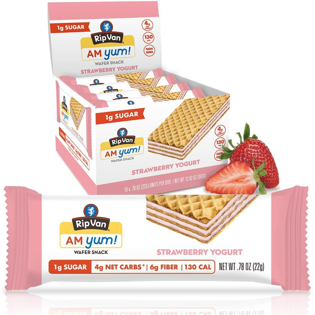 Rip Van Am Yum Strawberry Yogurt - Keto - Non-Gmo - Healthy Snacks - Low Carb & Low Sugar (1G) - Low Calorie - 16 Count
