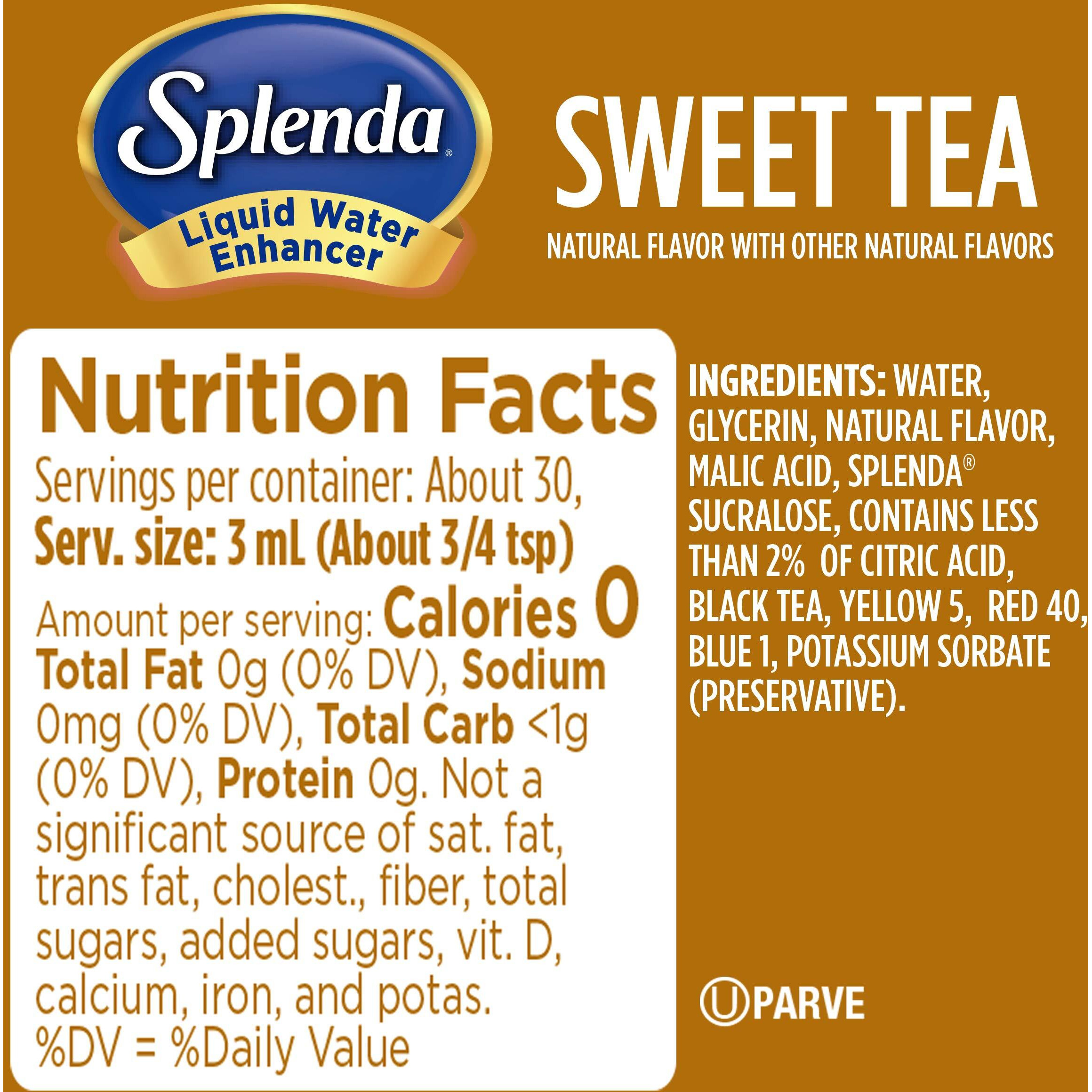 Splenda Liquid Water Enhancer Drops, Sugar Free, Zero Calorie, Natural Flavor, Concentrated Drink Mix, 3.11 Fl Oz Each Bottle (Sweet Tea, 2 Pack)