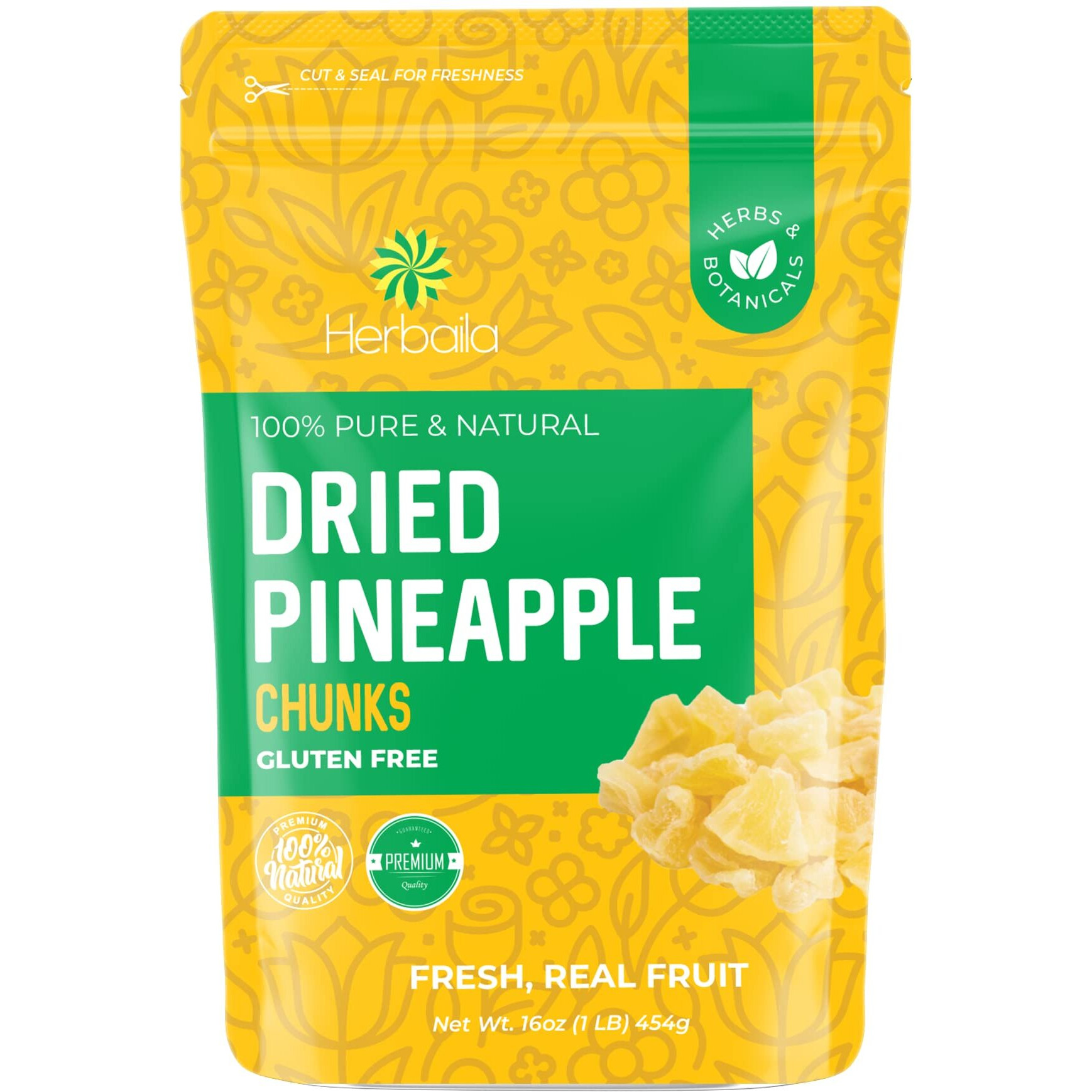 Dried Pineapple Chunks, 1 Pound. Dehydrated Pineapple Chunk, Dehydrated Pineapple Bulk, Dried Pineapple Bits. All Natural, Non-Gmo, Lightly Sweetened Dried Pineapples, 16 Oz.