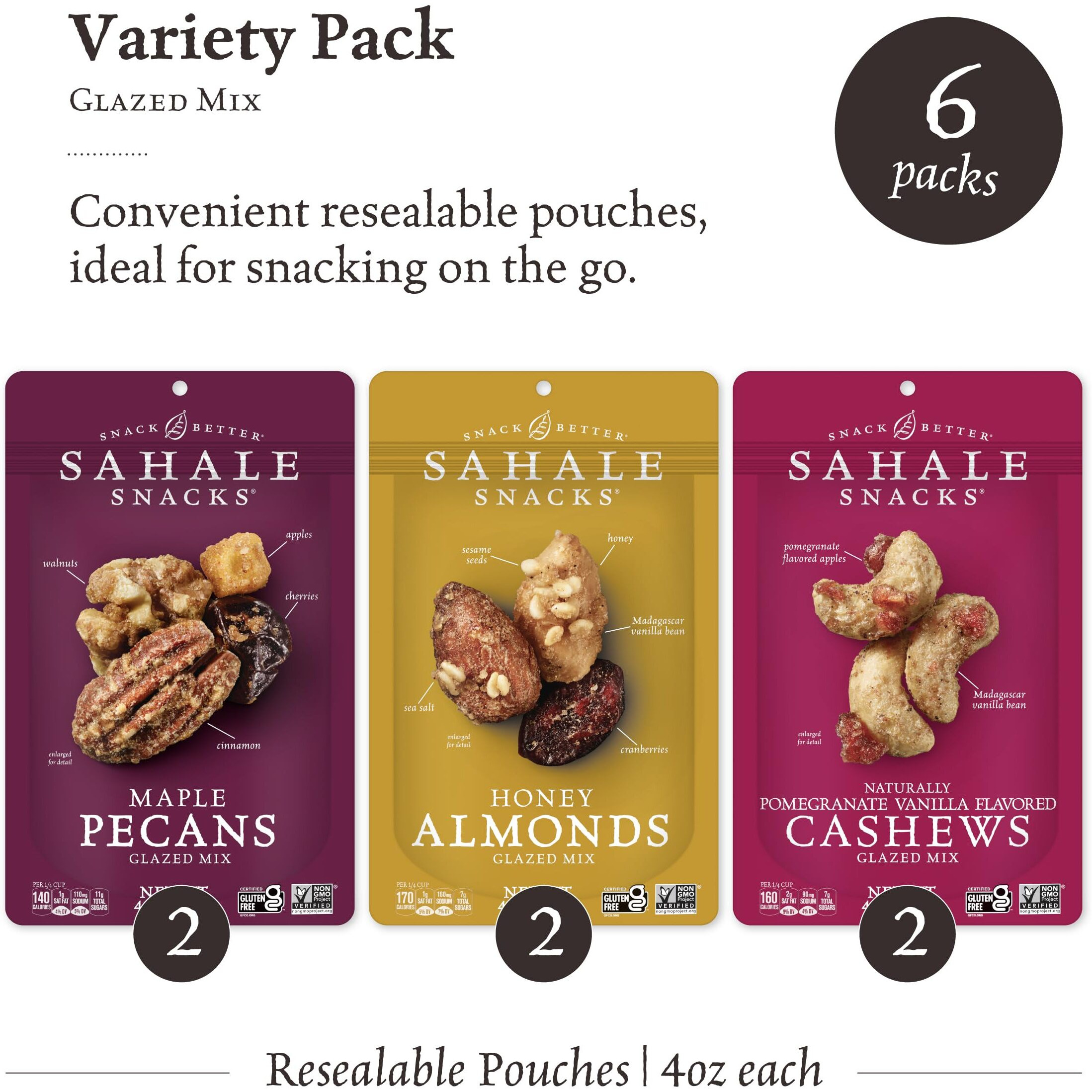 Sahale Snacks Glazed Nut Mix Variety Pack, 4 Ounces (Pack Of 6)