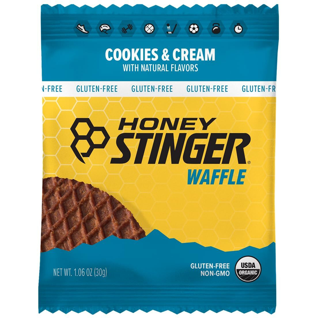 Honey Stinger Organic Gluten Free Cookies & Cream Waffle | Energy Stroopwafel For Exercise, Endurance And Performance | Sports Nutrition For Home & Gym, Pre & During Workout | 16 Waffles, 16.96 Ounce