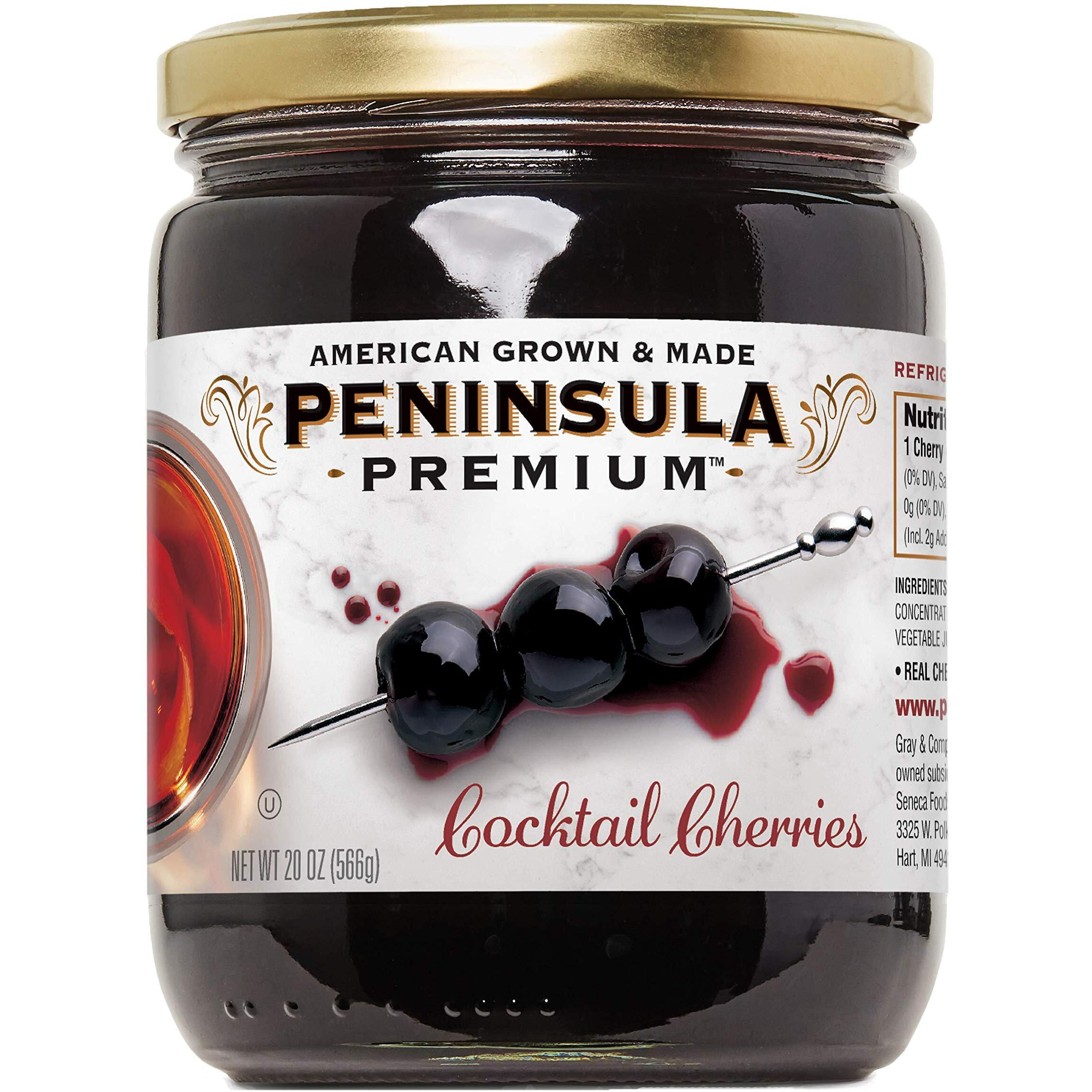 Peninsula Premium Cocktail Cherries | Award Winning | Deep Burgundy-Red | Silky Smooth, Rich Syrup | Luxe Fruit Forward, Sweet-Tart Flavor | Gourmet | American Grown & Made | 20 Oz