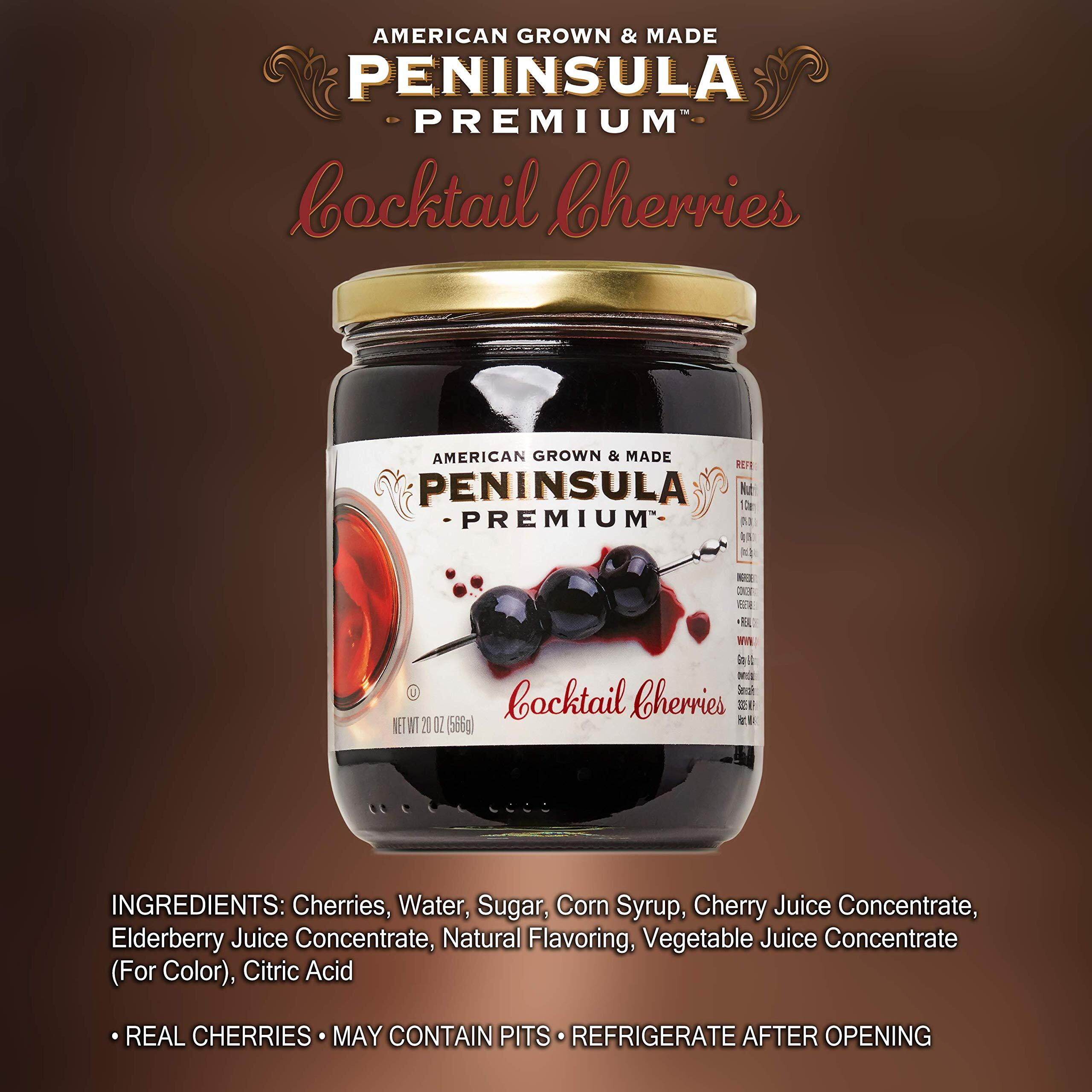 Peninsula Premium Cocktail Cherries | Award Winning | Deep Burgundy-Red | Silky Smooth, Rich Syrup | Luxe Fruit Forward, Sweet-Tart Flavor | Gourmet | American Grown & Made | 20 Oz