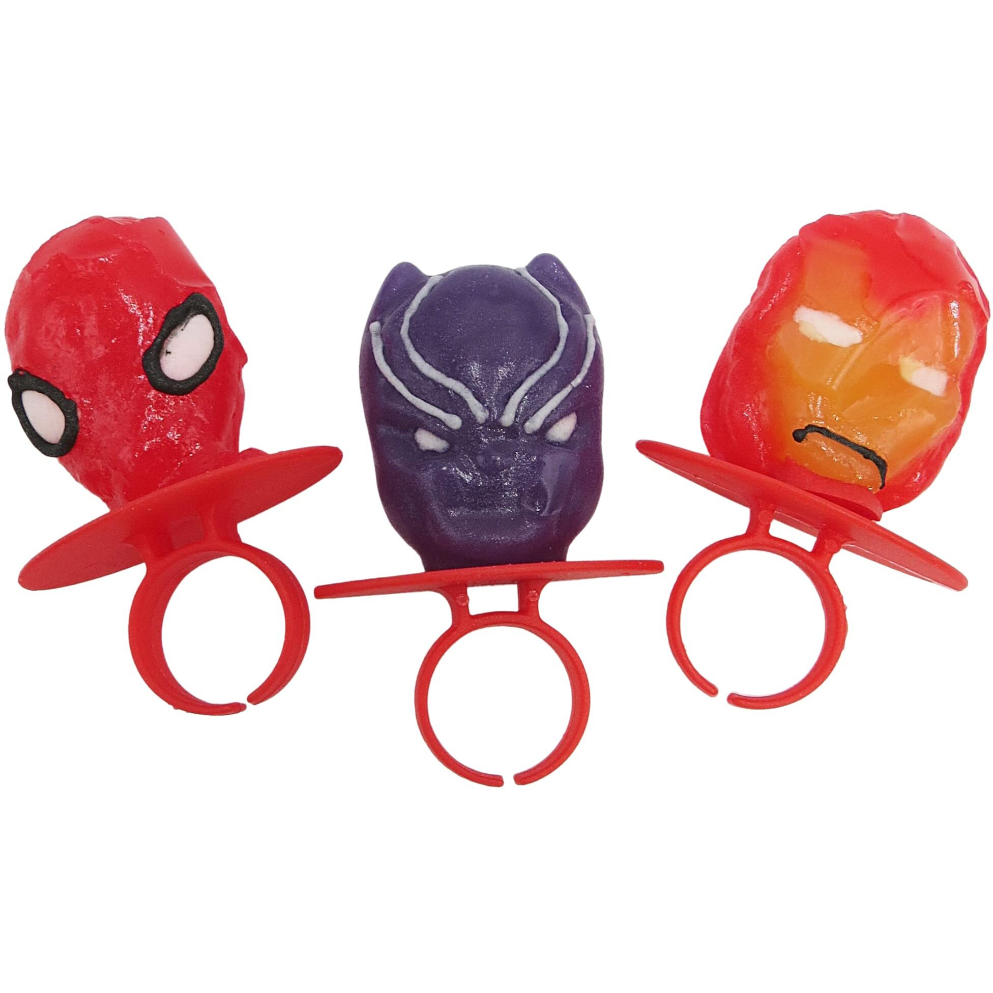 Imaginings 3 Marvel Lollipop Rings Individually Wrapped Candy Spider-Man Iron Man Black Panther Character Shaped Suckers 18 Count