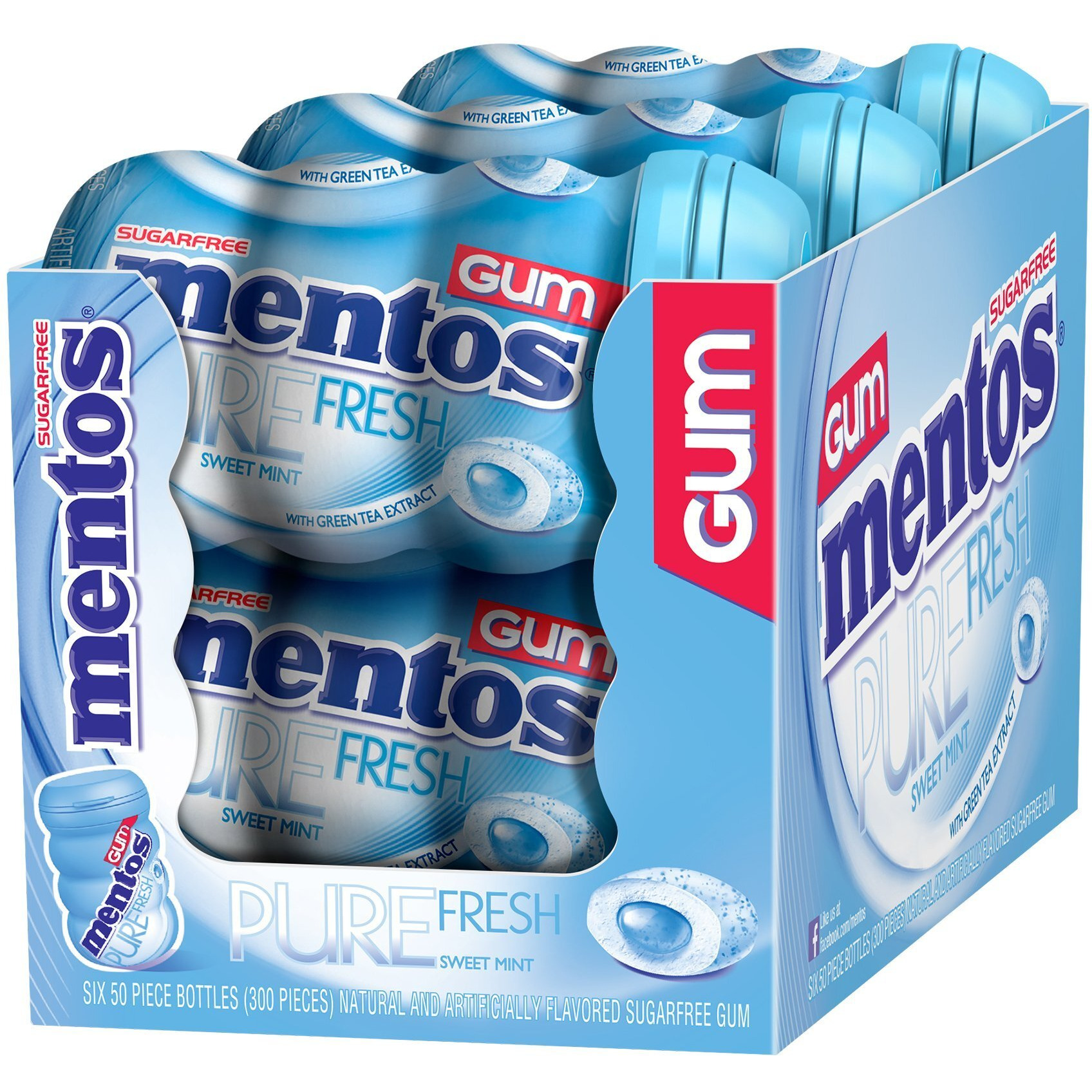 Mentos Pure Fresh Sugar-Free Chewing Gum With Xylitol, Sweet Mint, 50 Piece Bottle (Pack Of 6)
