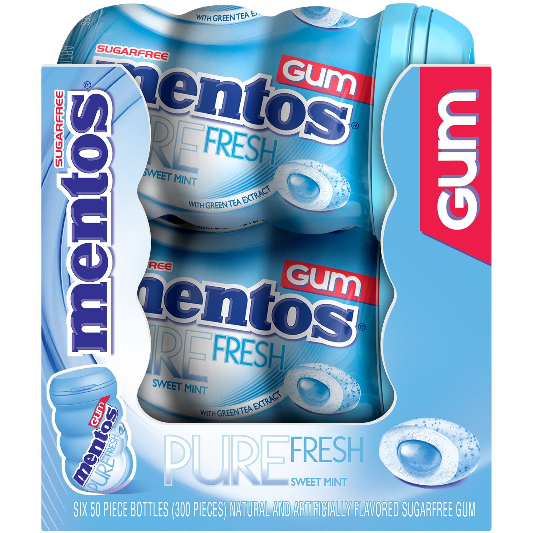 Mentos Pure Fresh Sugar-Free Chewing Gum With Xylitol, Sweet Mint, 50 Piece Bottle (Pack Of 6)
