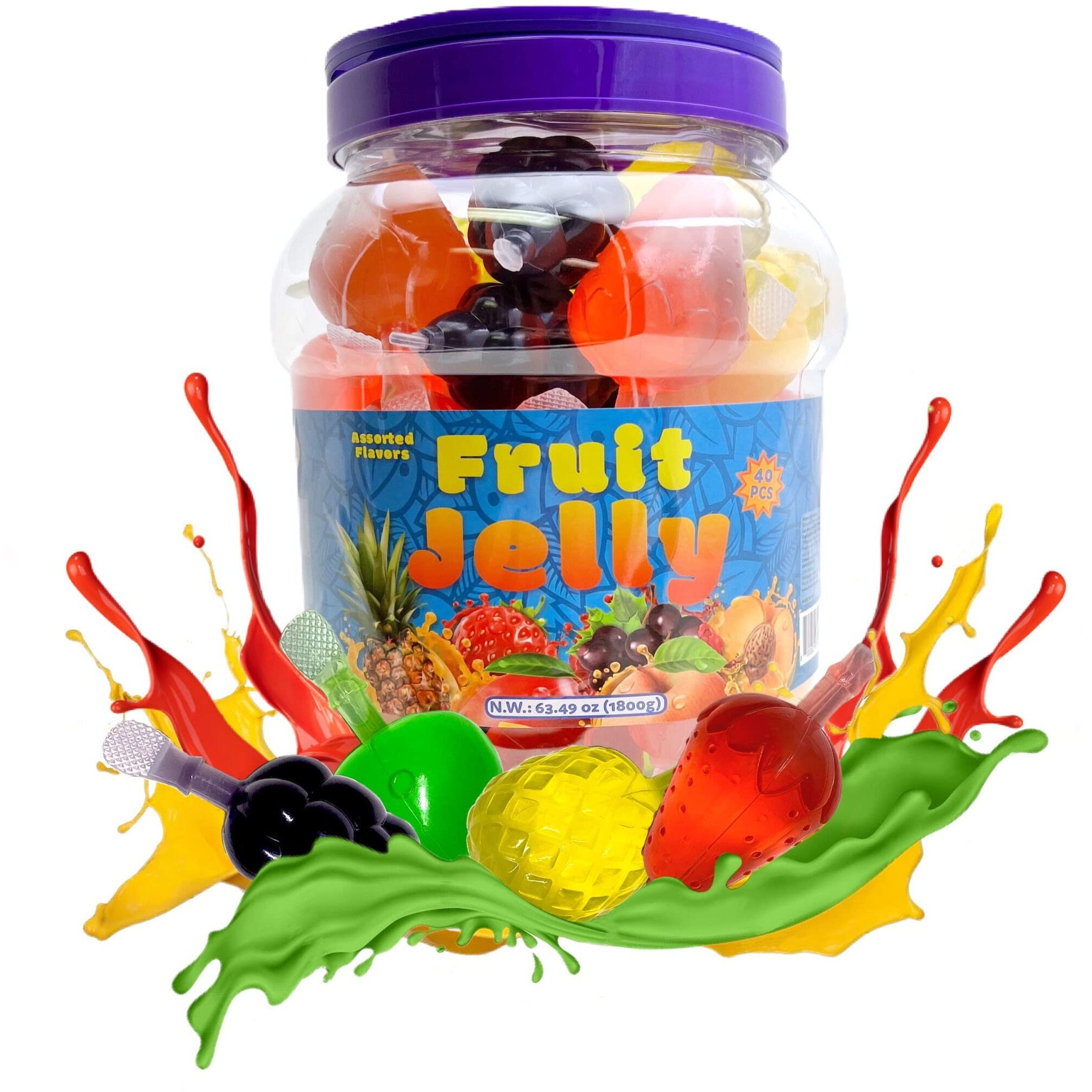 Funtasty Fruit Squeezable Jellies Tik Tok Candy Assorted Flavors, 40 Count Jar
