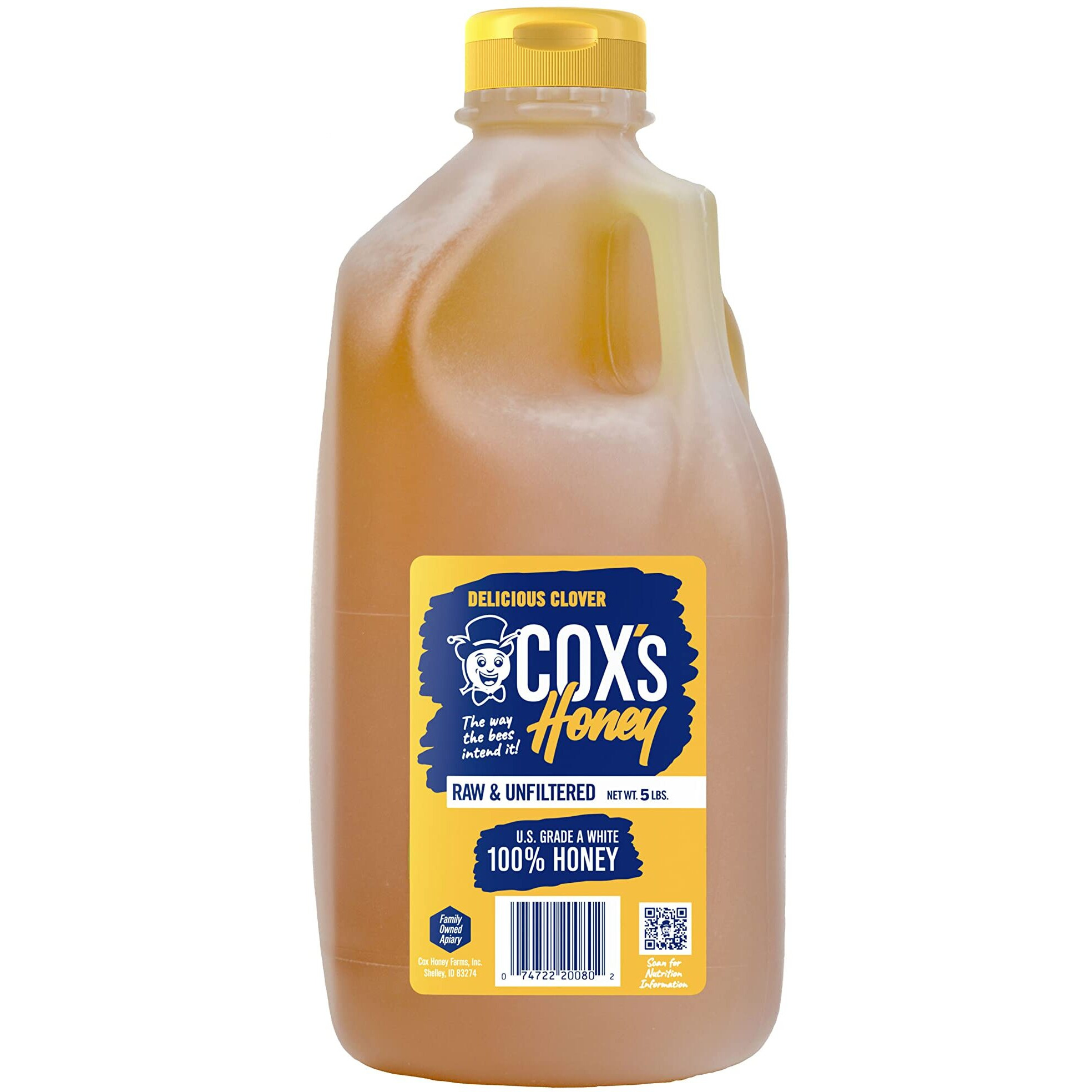 Cox's Honey 100% Pure, Raw Unfiltered Clover Honey, Rich In Nutrients, Family Owned Apiary, 5 Lbs Jug