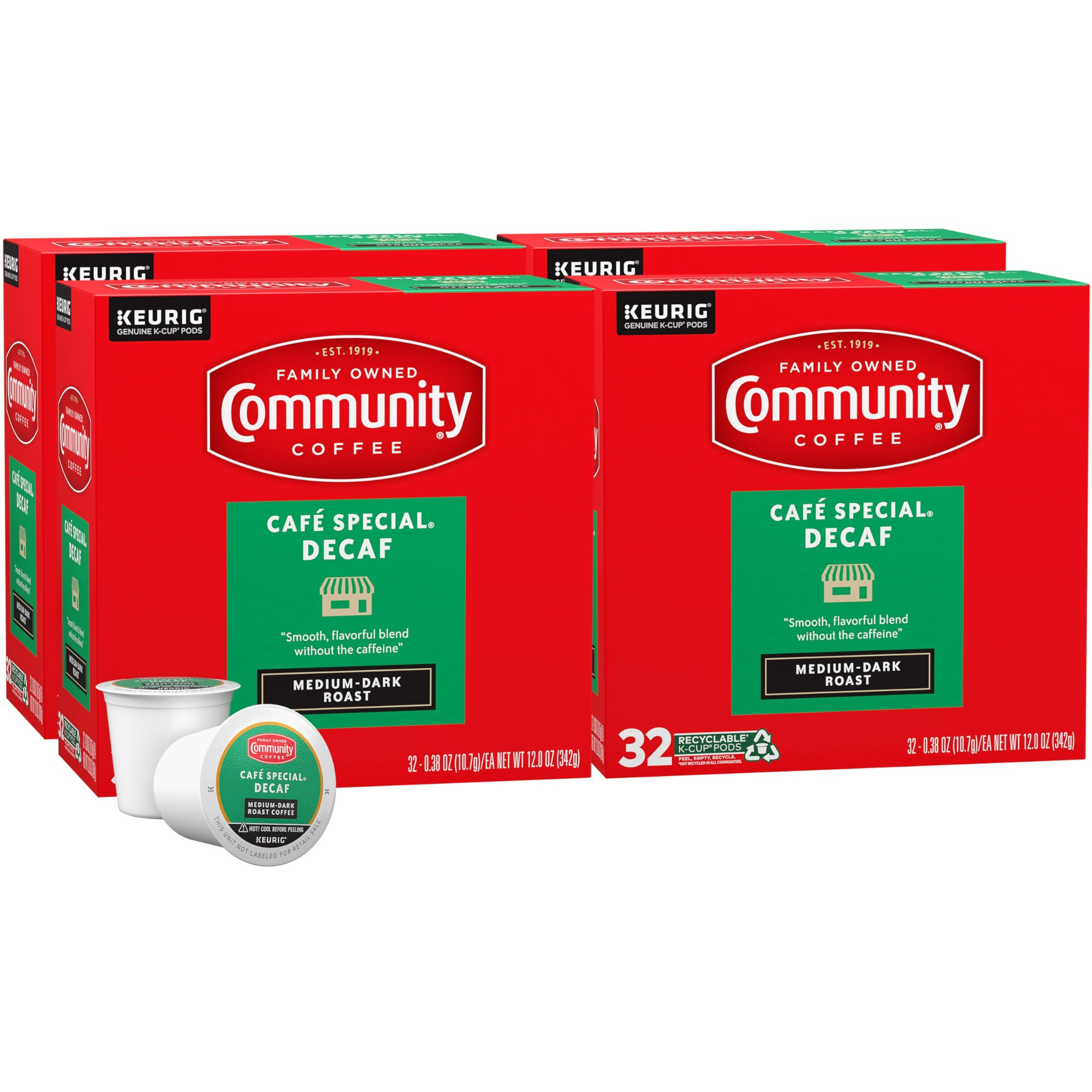 Community Coffee Caf   Special Decaf, Medium-Dark Roast, Single-Serve Keurig K-Cup Pods, 32 Count (Pack Of 4)