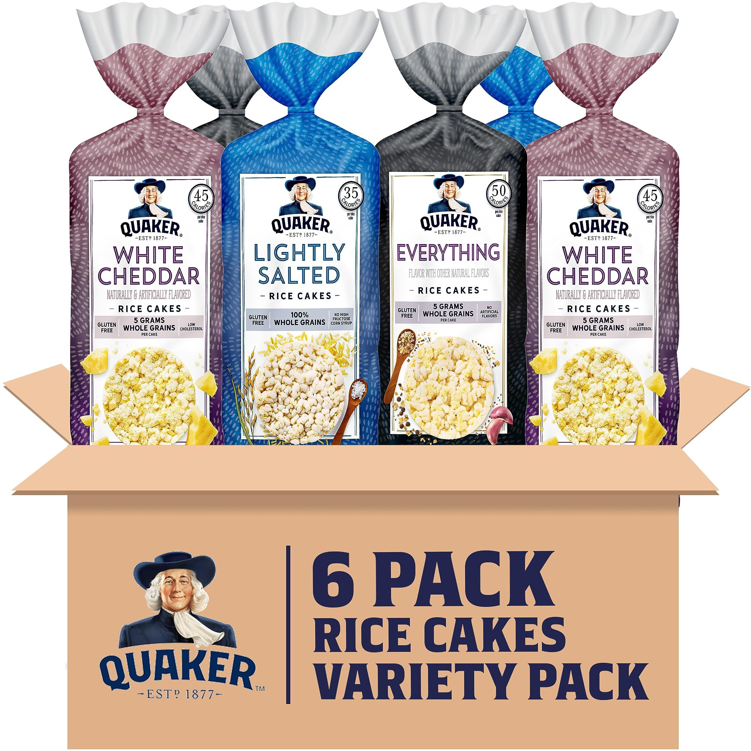 Quaker Large Rice Cakes, 3 Flavor Topper Variety Pack, Pack Of 6