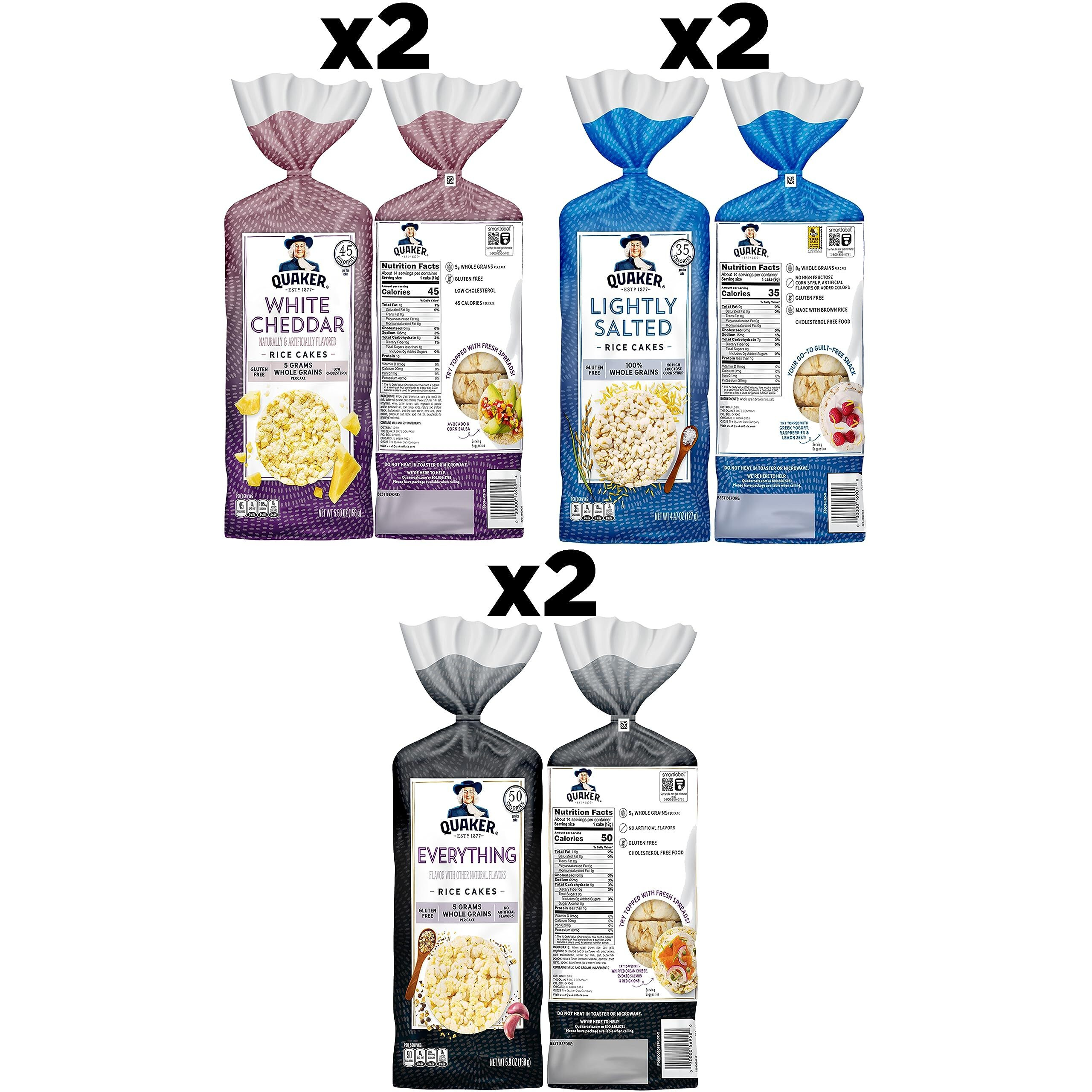 Quaker Large Rice Cakes, 3 Flavor Topper Variety Pack, Pack Of 6