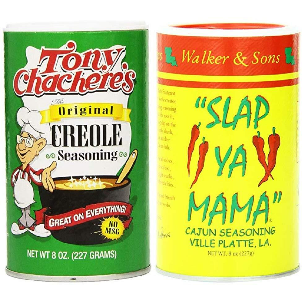 Louisiana Favorites No Msg Cajun Creole Seasoning Bundle - 1 Each Of Tony Chachere's Original Creole And Slap Ya Mama Cajun Seasonings (8 Ounces Each) Pack Of 2