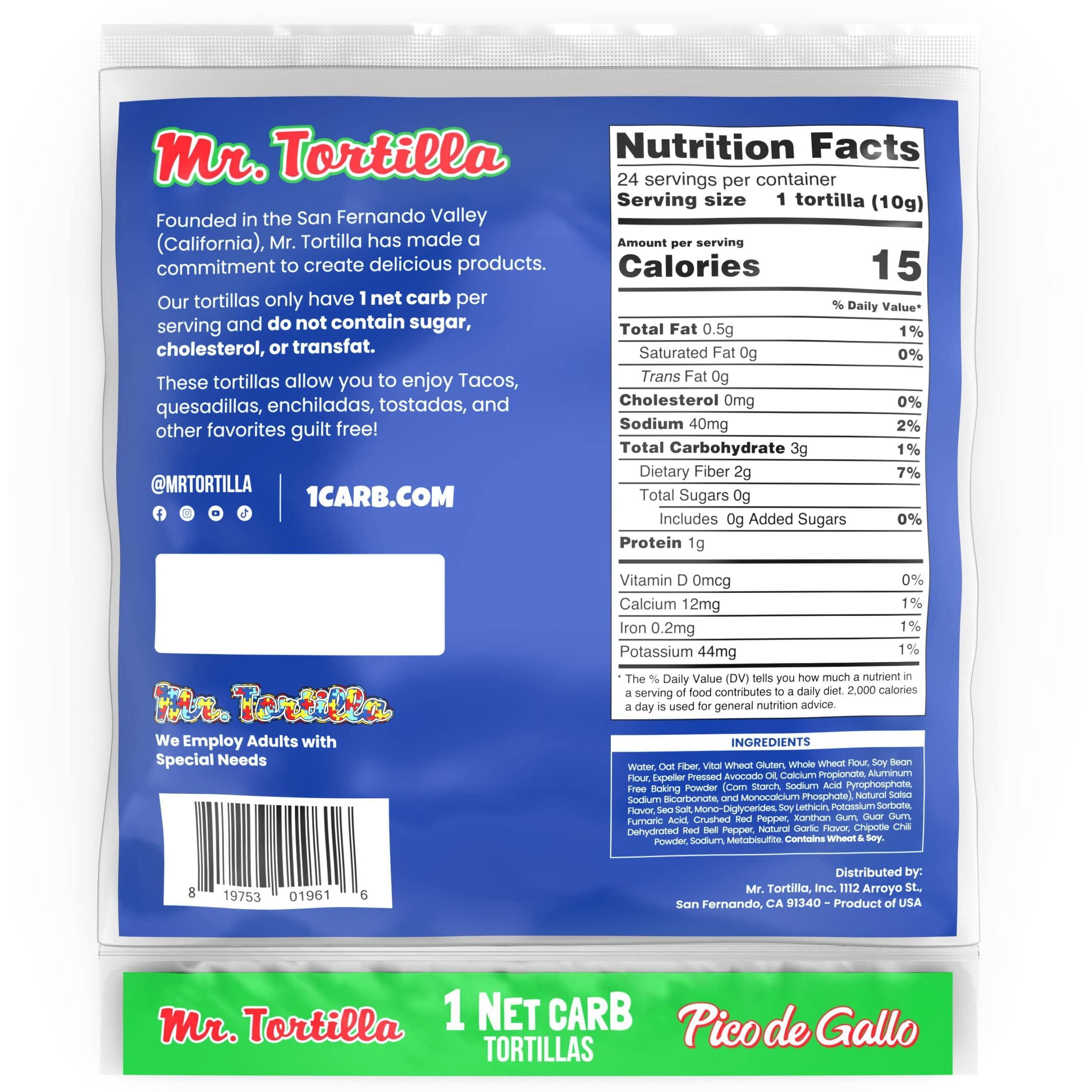 Mr. Tortilla Low Carb Keto Soft Taco Shells, Vegan Healthy Snacks & Bread Alternative, 1 Net Carb 15 Calories Delicious Small Batch Kosher Wraps -(Pico De Gallo, 96 Count)