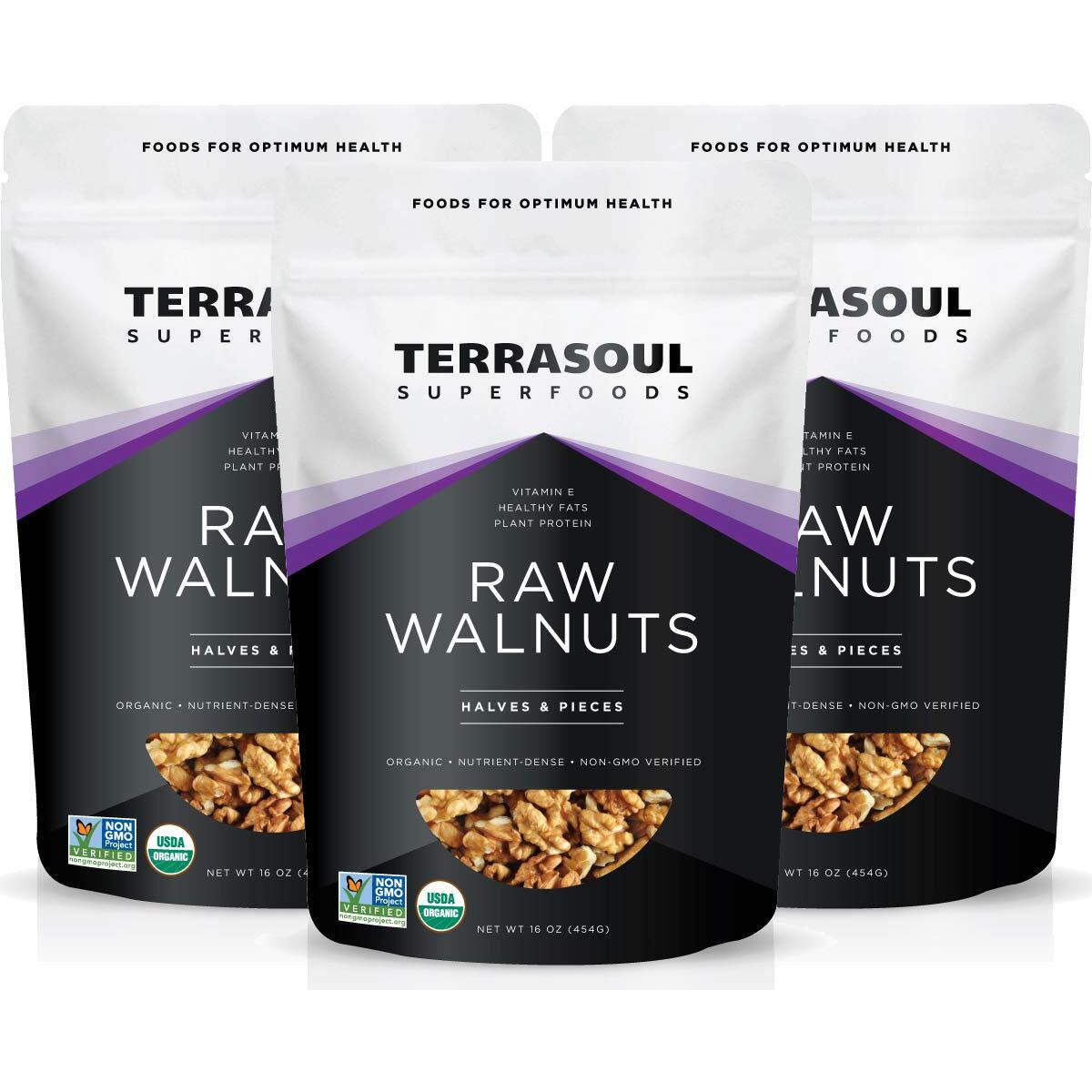 Terrasoul Superfoods Organic Raw Walnuts, 1 Lb (Pack Of 3) - Chandler Variety | Fresh