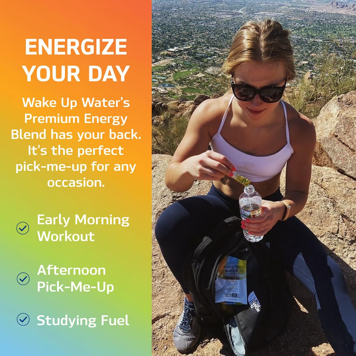 Wake Up Water - Energy + Hydration Packets (15 Pack), Lemon Flavor - Electrolytes Powder Drink Mix W/Natural Caffeine, Electrolytes, B Vitamins - 5 Calories, Sugar Free, Gluten Free - .10 Oz (2.9G)