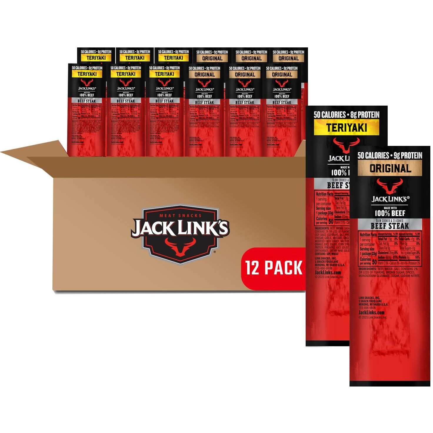 Jack Link's Premium Cuts Beef Steak, Original & Teriyaki, Great Protein Snack, Made With 100% Beef, 0.8Oz (Pack Of 12)